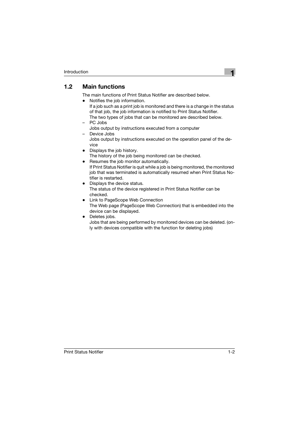 2 main functions, Main functions -2 | Konica Minolta Print Status Notifier User Manual | Page 6 / 42