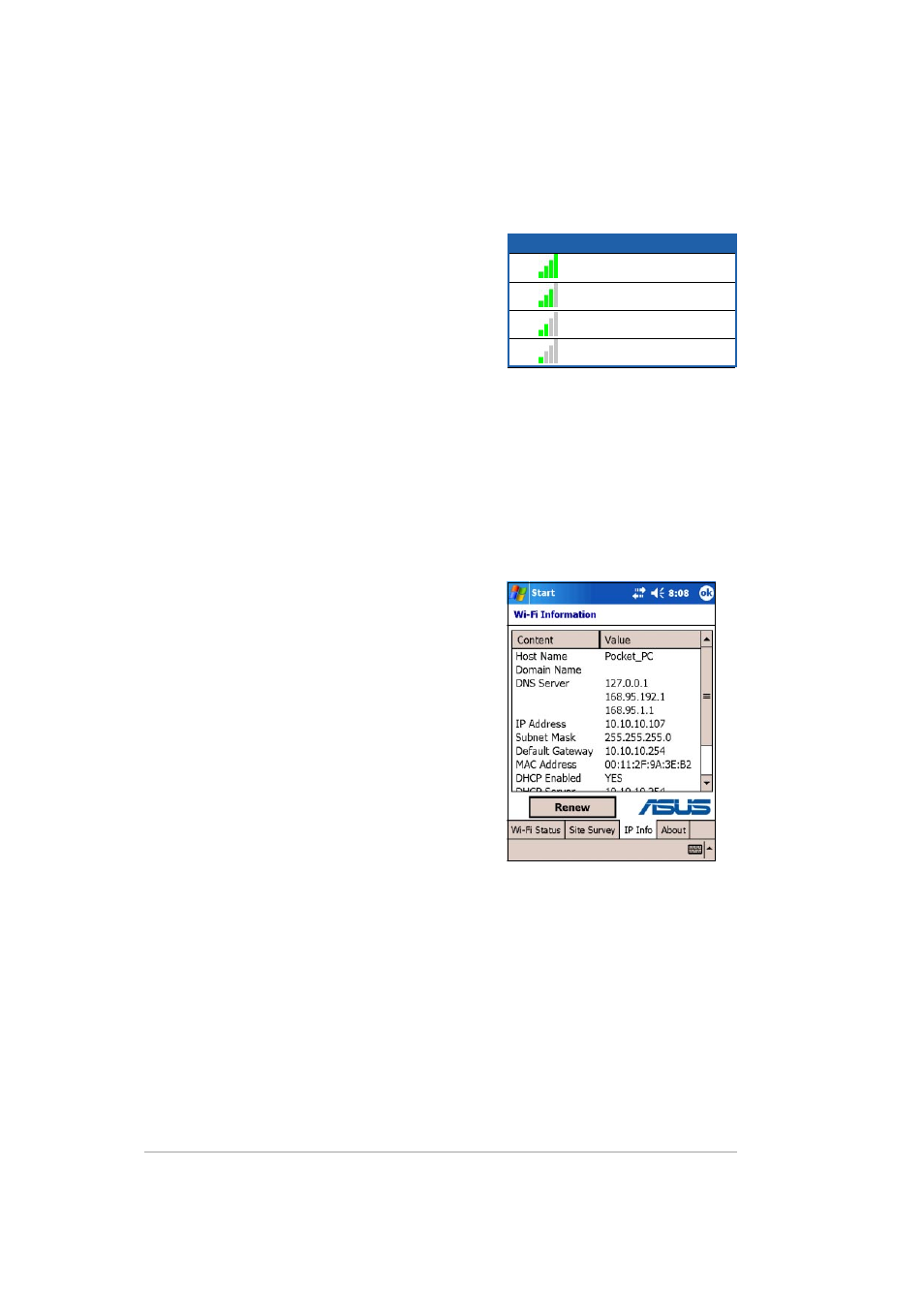 Ip info, Rssi, Bssid | Asus MYPAL A636 User Manual | Page 136 / 142