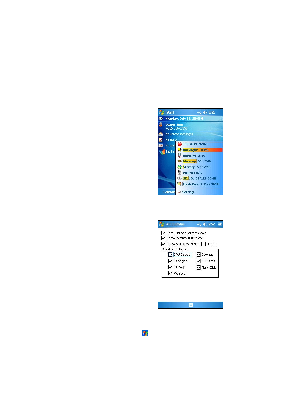 Checking device status | Asus MYPAL A636 User Manual | Page 48 / 142