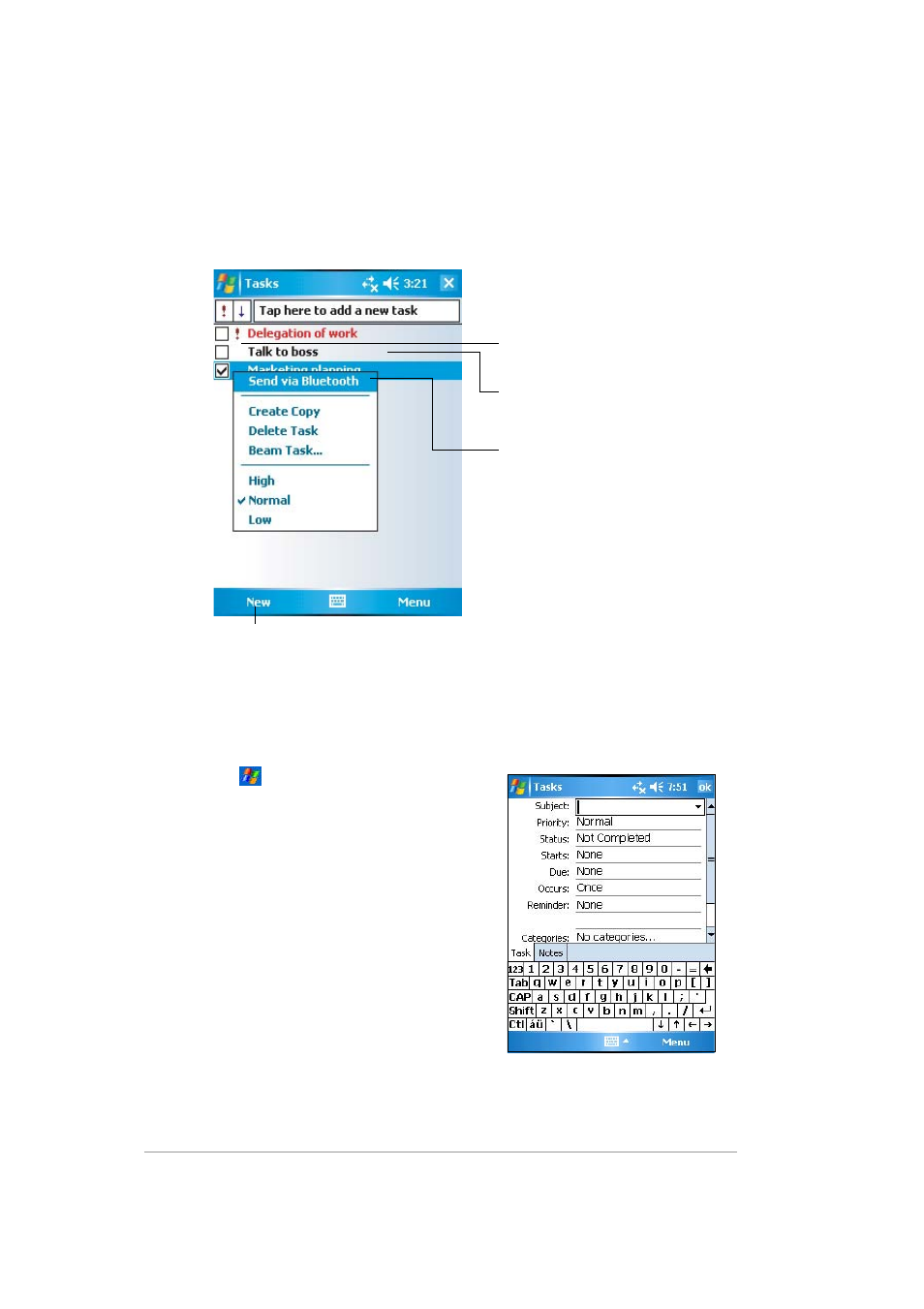 Tasks, Creating tasks | Asus MYPAL A636 User Manual | Page 66 / 142