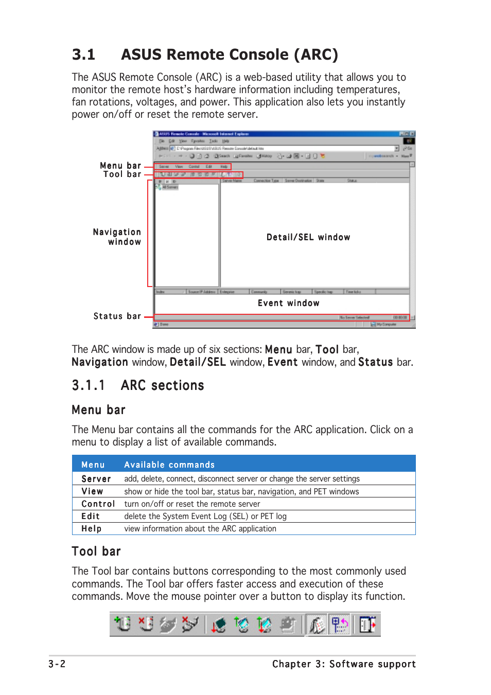 1 asus remote console (arc), Menu bar, Tool bar | Asus ASMB-LE User Manual | Page 26 / 52