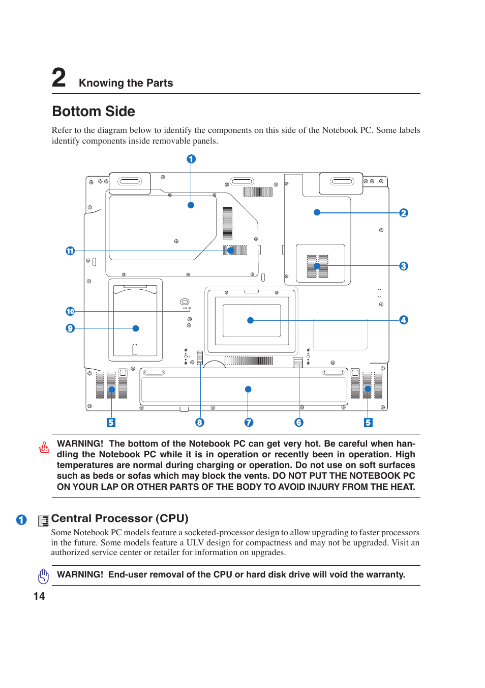 Bottom side | Asus E2643 User Manual | Page 14 / 74