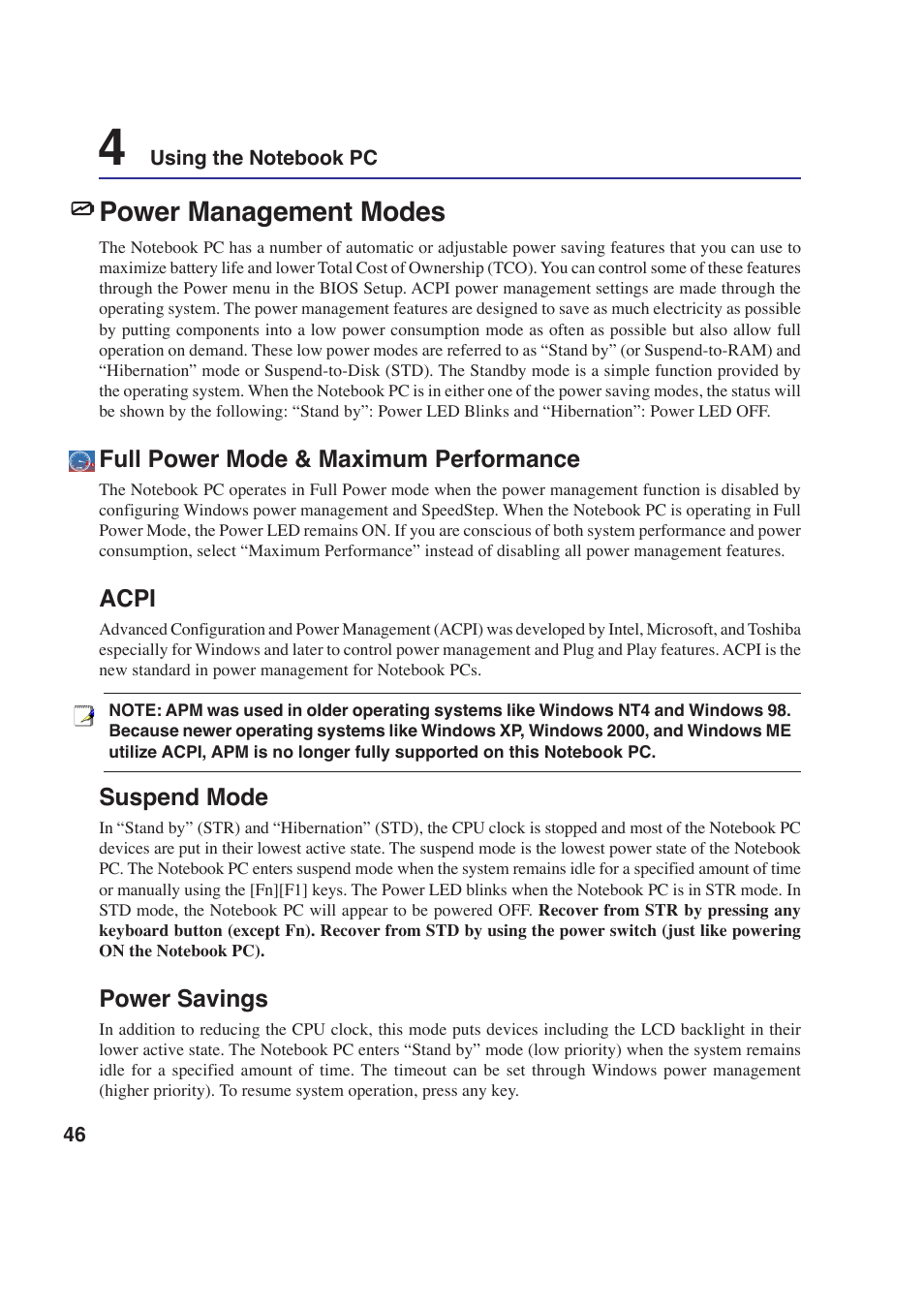 Power management modes | Asus E2643 User Manual | Page 46 / 74