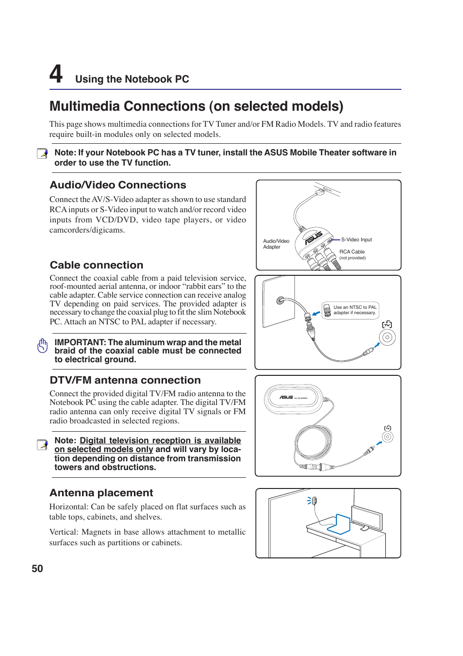 Multimedia connections (on selected models) | Asus E2643 User Manual | Page 50 / 74