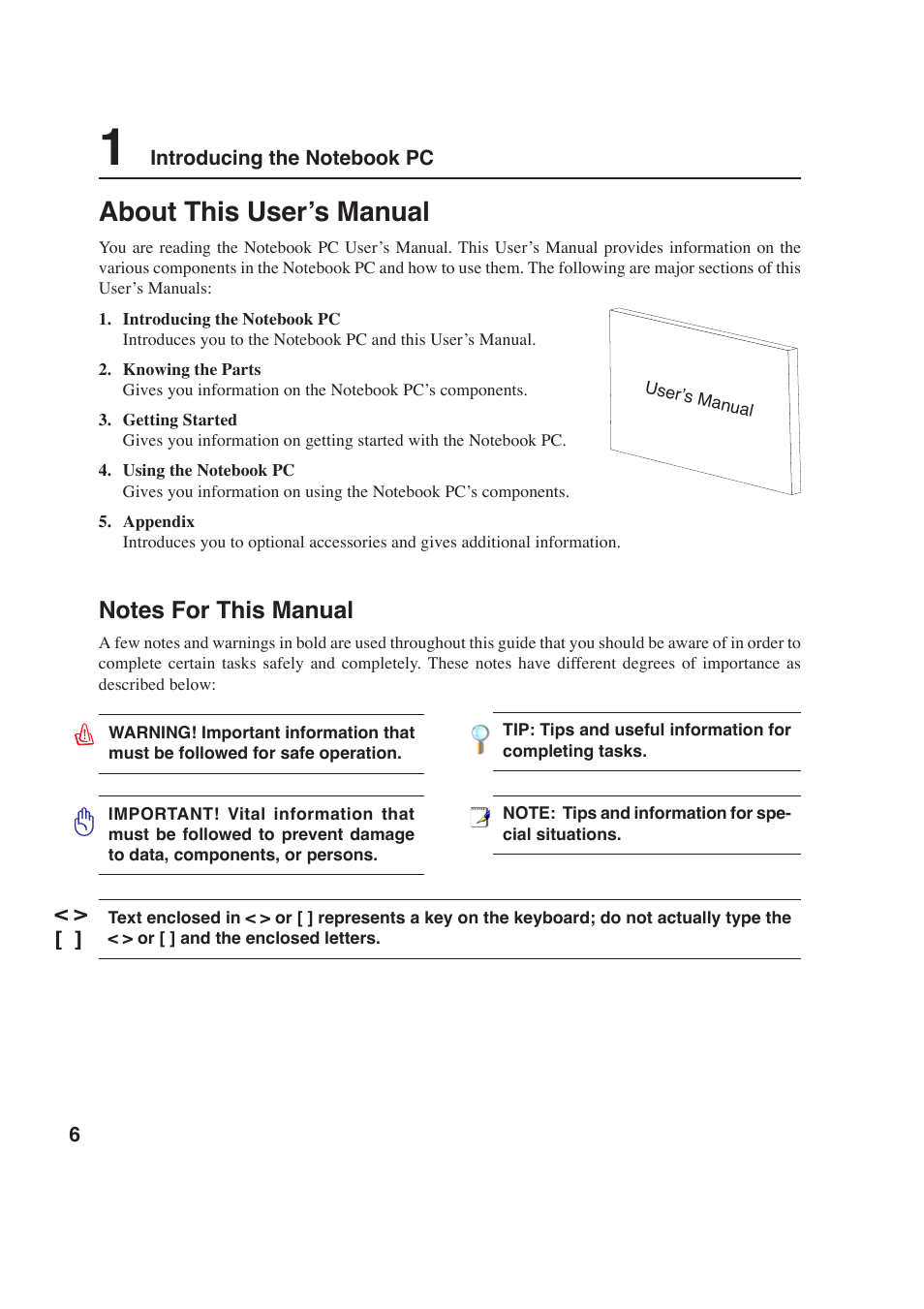 About this user’s manual | Asus E2643 User Manual | Page 6 / 74
