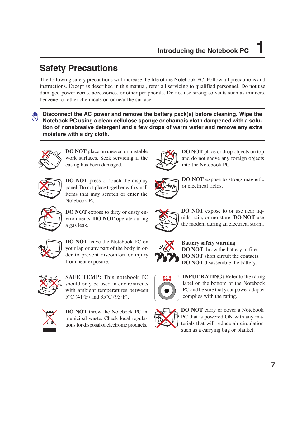 Safety precautions | Asus E2643 User Manual | Page 7 / 74