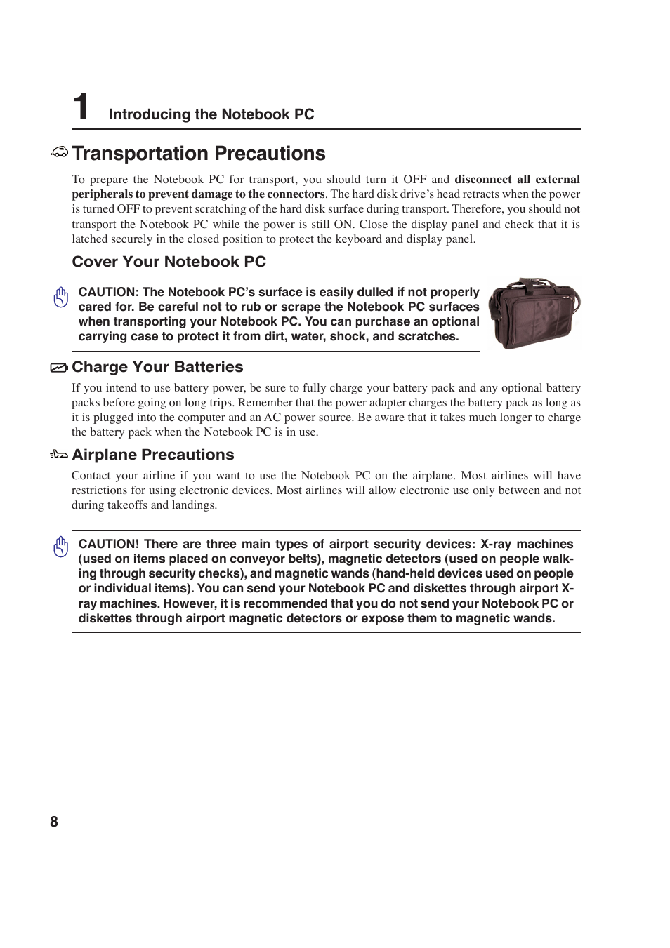 Transportation precautions | Asus E2643 User Manual | Page 8 / 74