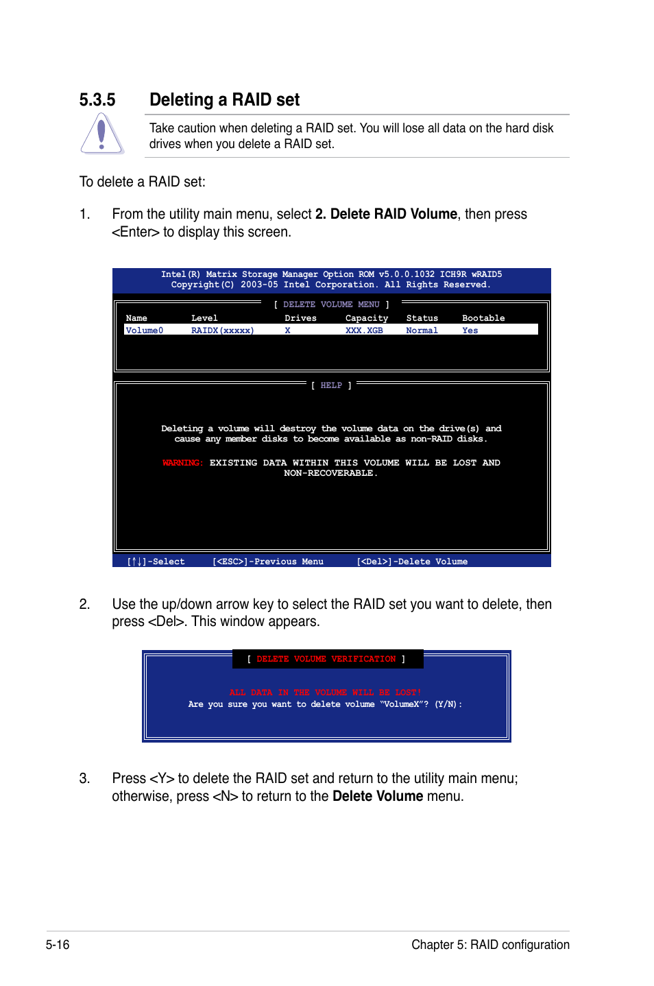 5 deleting a raid set, Deleting a raid set -16 | Asus TW300-E5/PI4 User Manual | Page 126 / 174