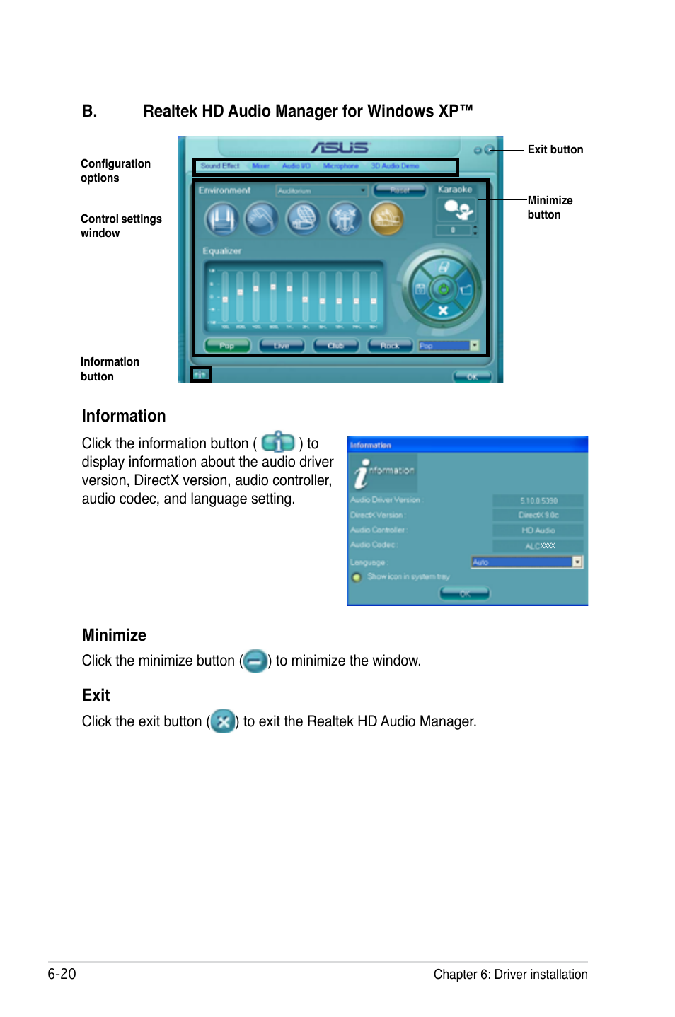 Minimize, Exit | Asus TW300-E5/PI4 User Manual | Page 152 / 174