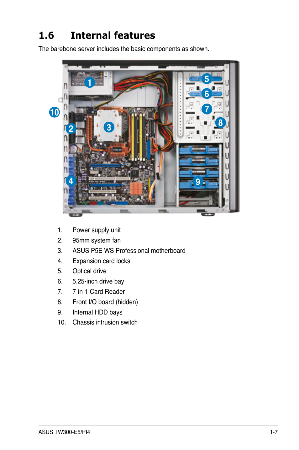 6 internal features, Internal features -7 | Asus TW300-E5/PI4 User Manual | Page 19 / 174