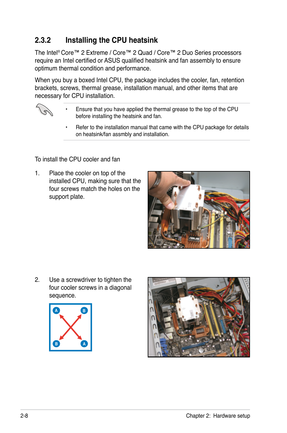 2 installing the cpu heatsink, Installing the cpu heatsink -8 | Asus TW300-E5/PI4 User Manual | Page 28 / 174