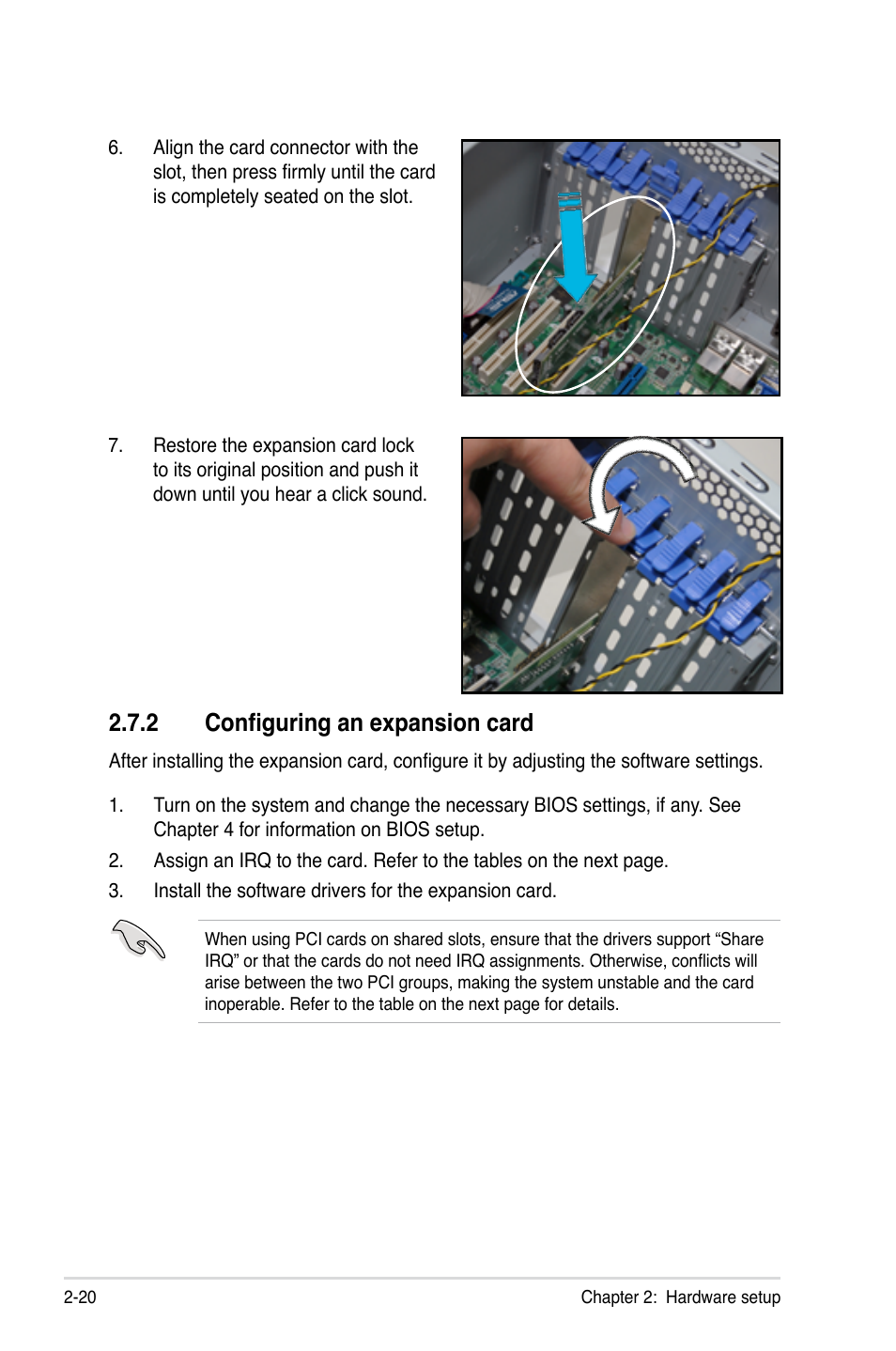 2 configuring an expansion card, Configuring an expansion card -20 | Asus TW300-E5/PI4 User Manual | Page 40 / 174