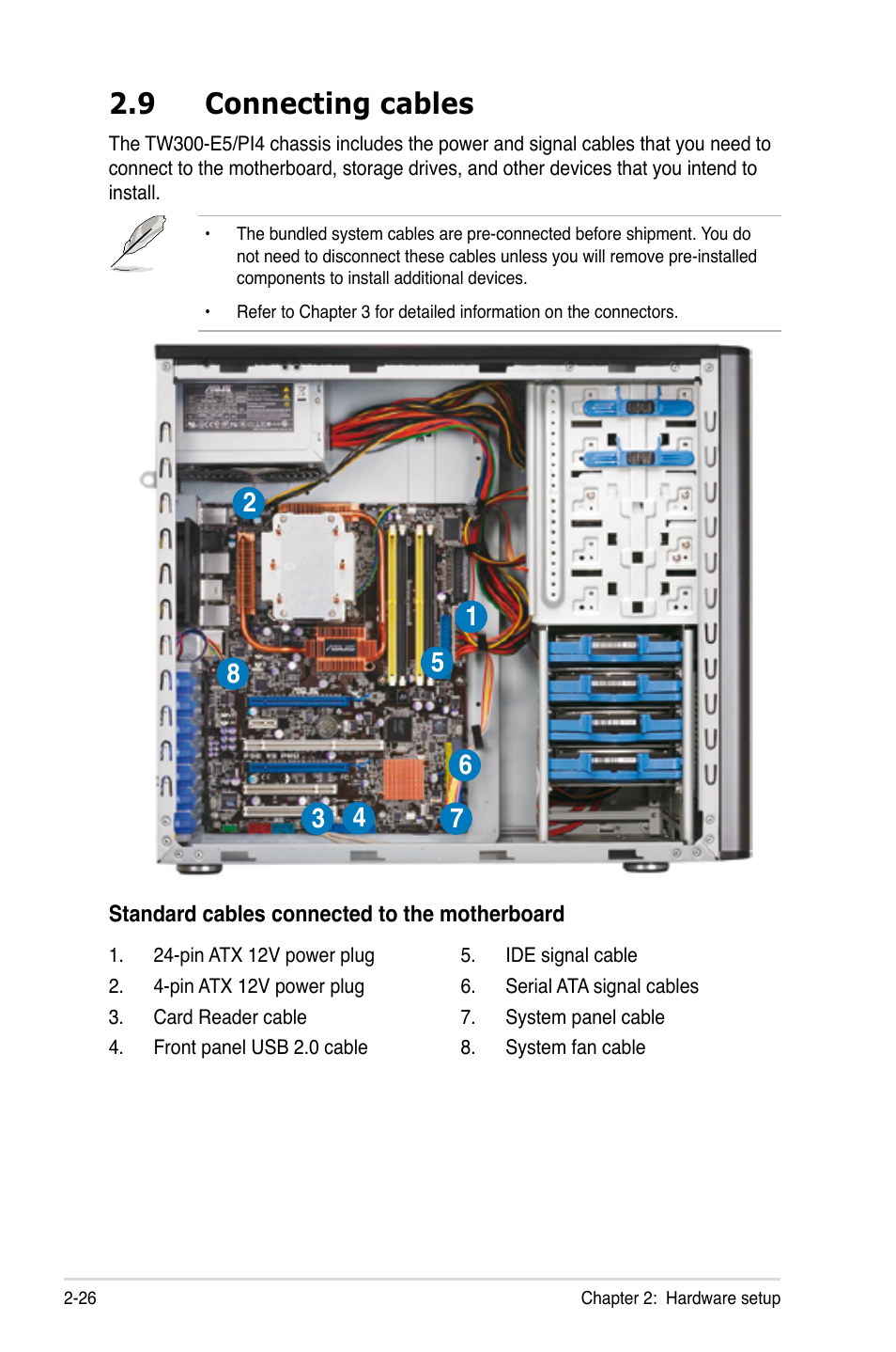 9 connecting cables, Connecting cables -26 | Asus TW300-E5/PI4 User Manual | Page 46 / 174