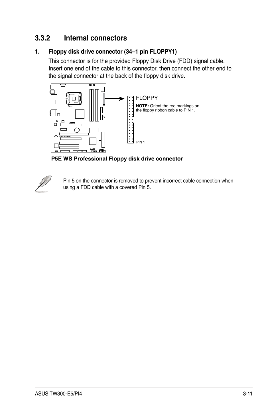 2 internal connectors, Internal connectors -11 | Asus TW300-E5/PI4 User Manual | Page 57 / 174