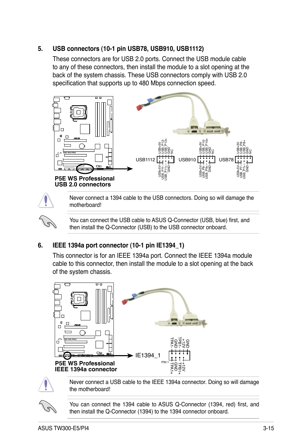 P5e ws professional usb 2.0 connectors | Asus TW300-E5/PI4 User Manual | Page 61 / 174