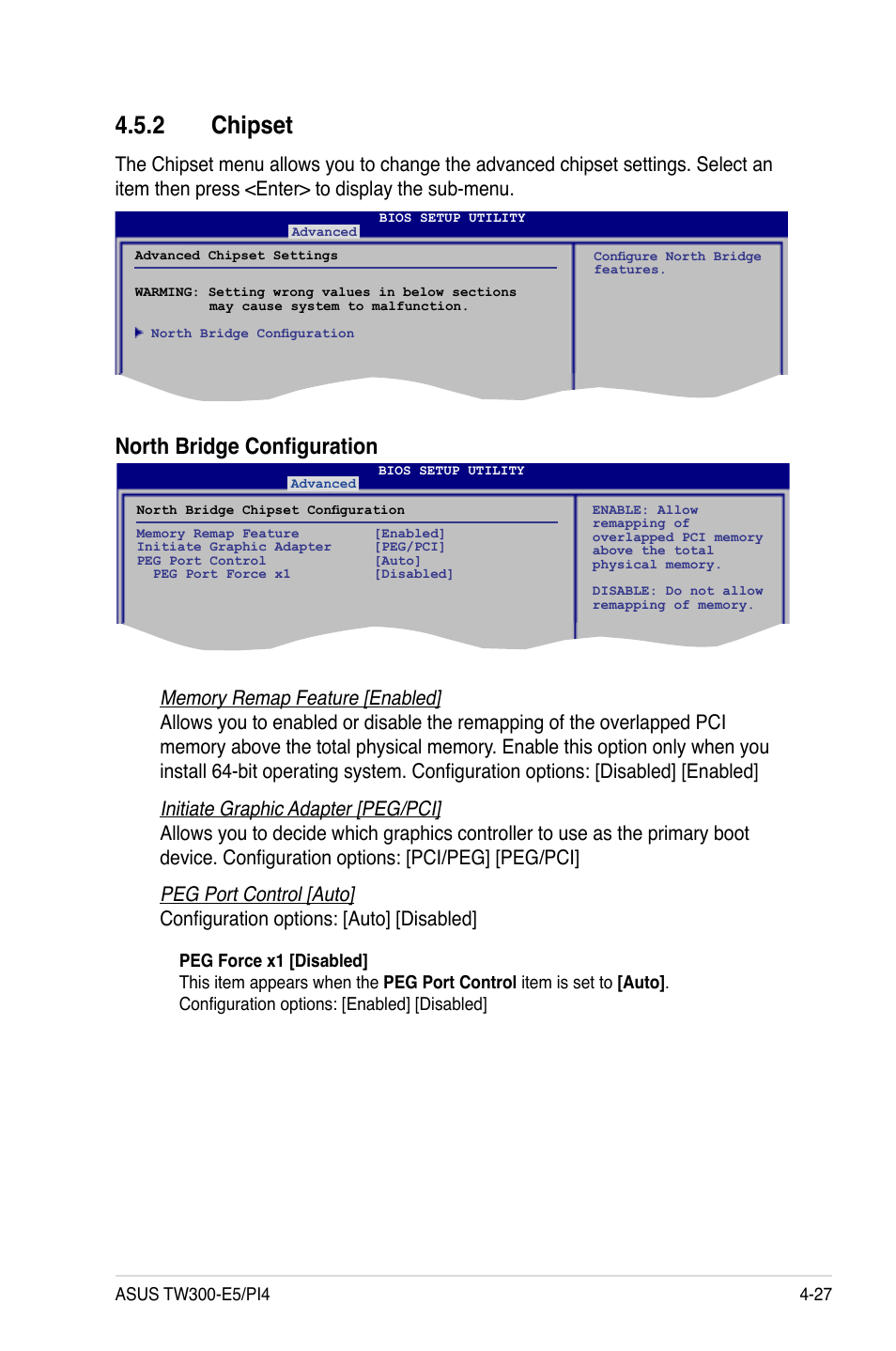 2 chipset, Chipset -27, North bridge configuration | Asus TW300-E5/PI4 User Manual | Page 95 / 174