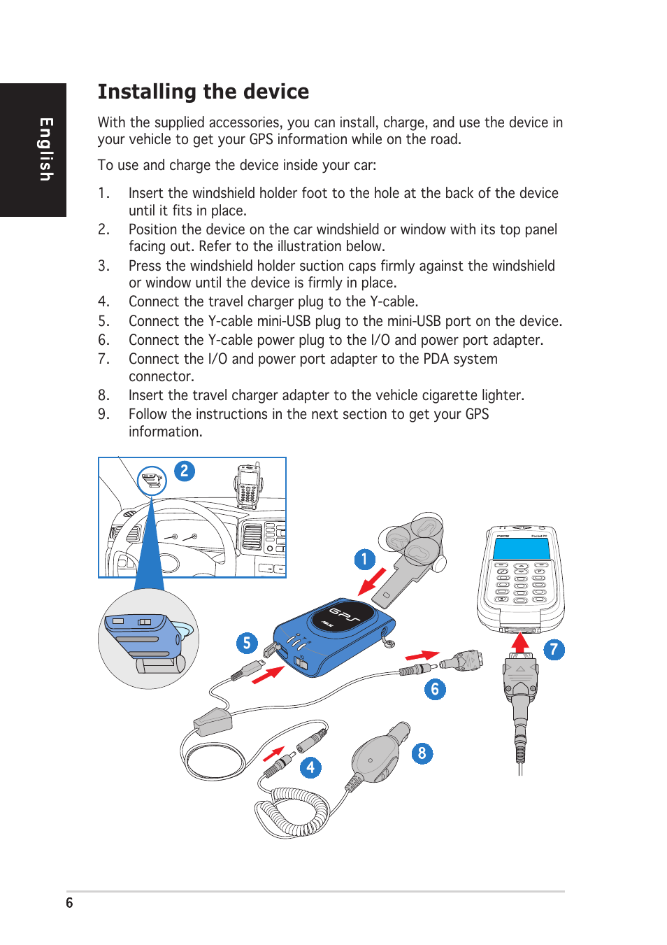 Installing the device, Englishenglishenglishenglishenglish | Asus GPS-BT100 User Manual | Page 6 / 10