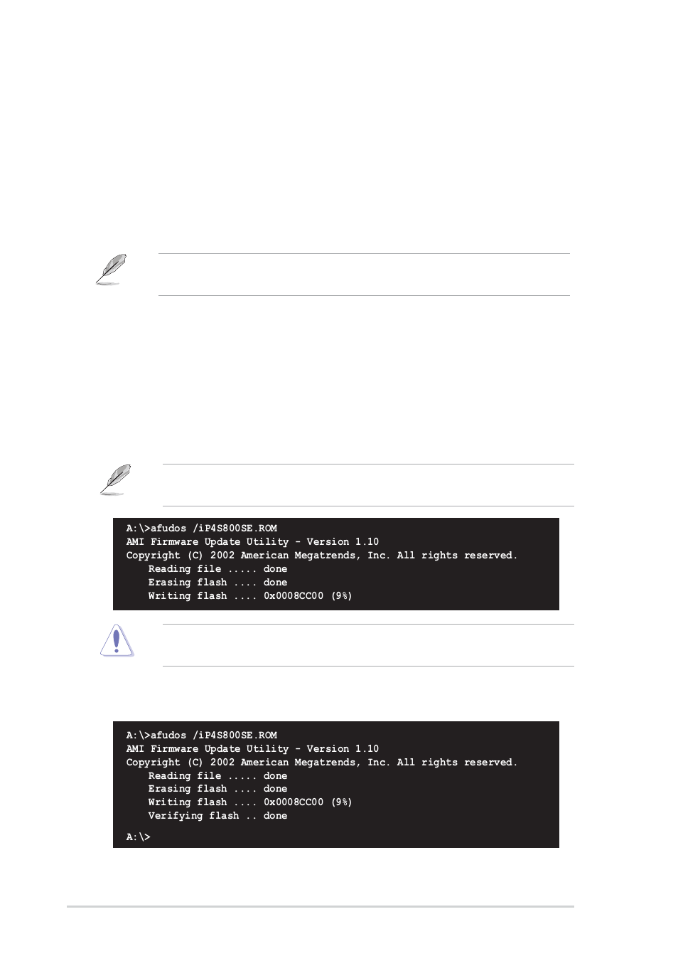 3 using afudos to update the bios | Asus P4S800-MX SE User Manual | Page 38 / 84