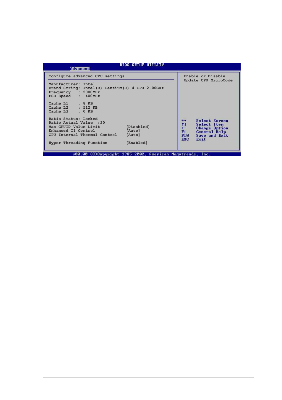 2 cpu configuration, Max cpuid value limit [disabled, Enhanced c1 control [auto | Cpu internal thermal control [auto, Hyper-threading technology [enabled | Asus P4S800-MX SE User Manual | Page 53 / 84