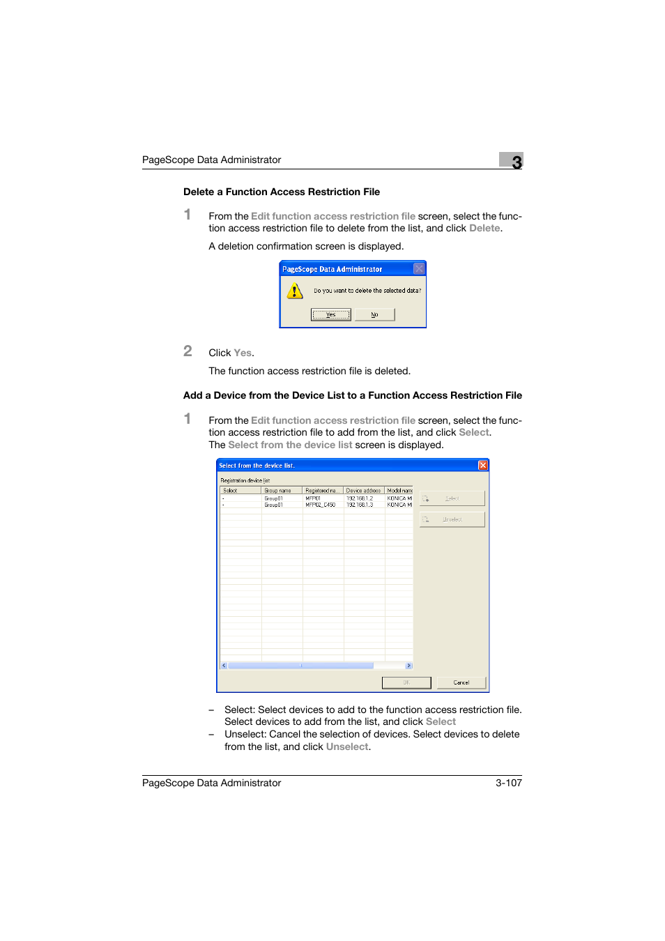 Delete a function access restriction file | Konica Minolta BIZHUB C30P User Manual | Page 116 / 128