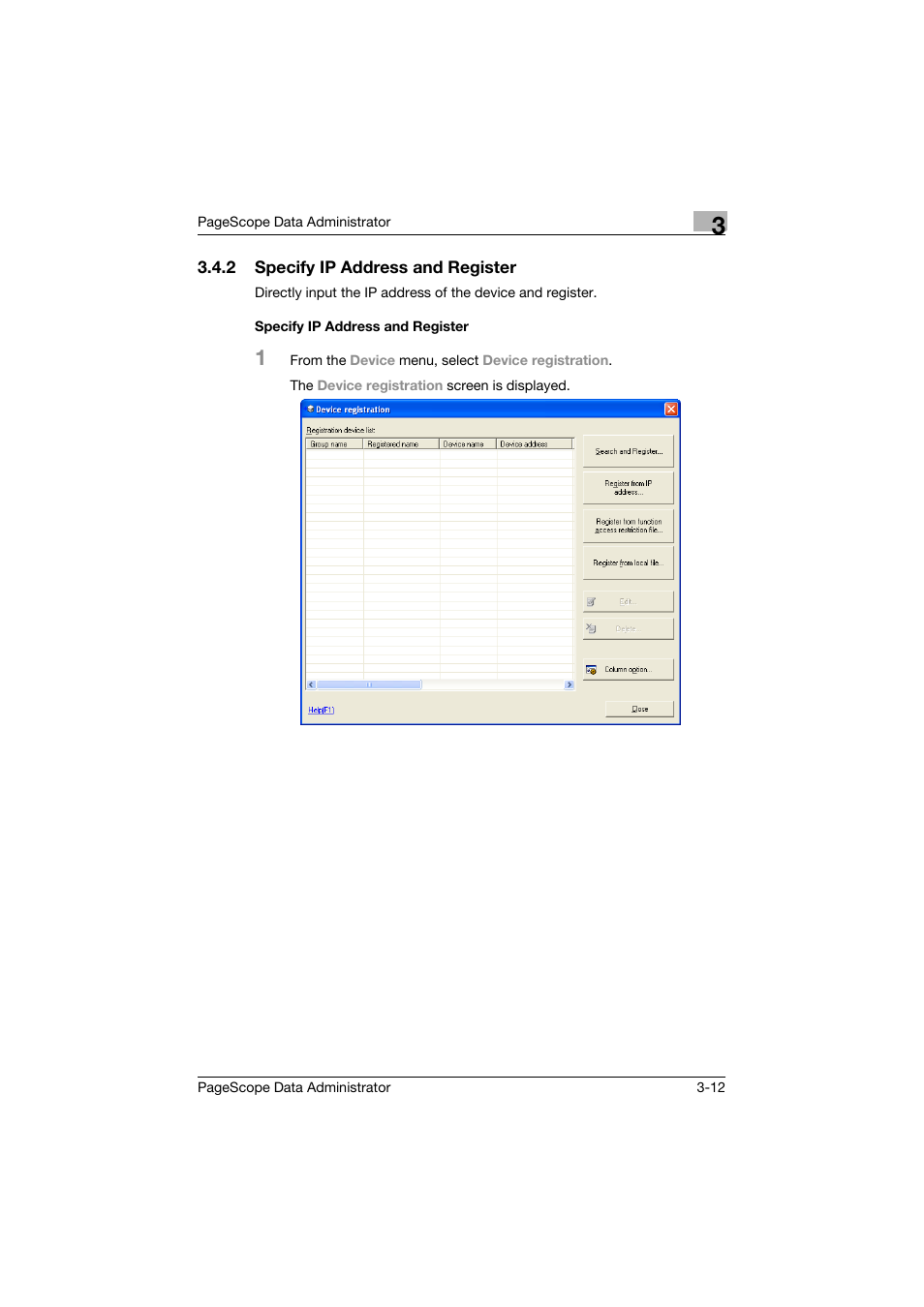 2 specify ip address and register, Specify ip address and register | Konica Minolta BIZHUB C30P User Manual | Page 21 / 128