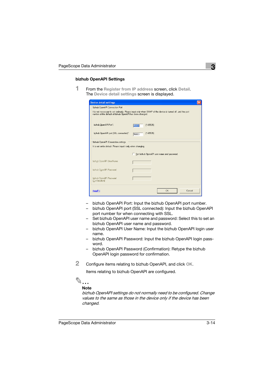 Bizhub openapi settings, Bizhub openapi settings -14 | Konica Minolta BIZHUB C30P User Manual | Page 23 / 128