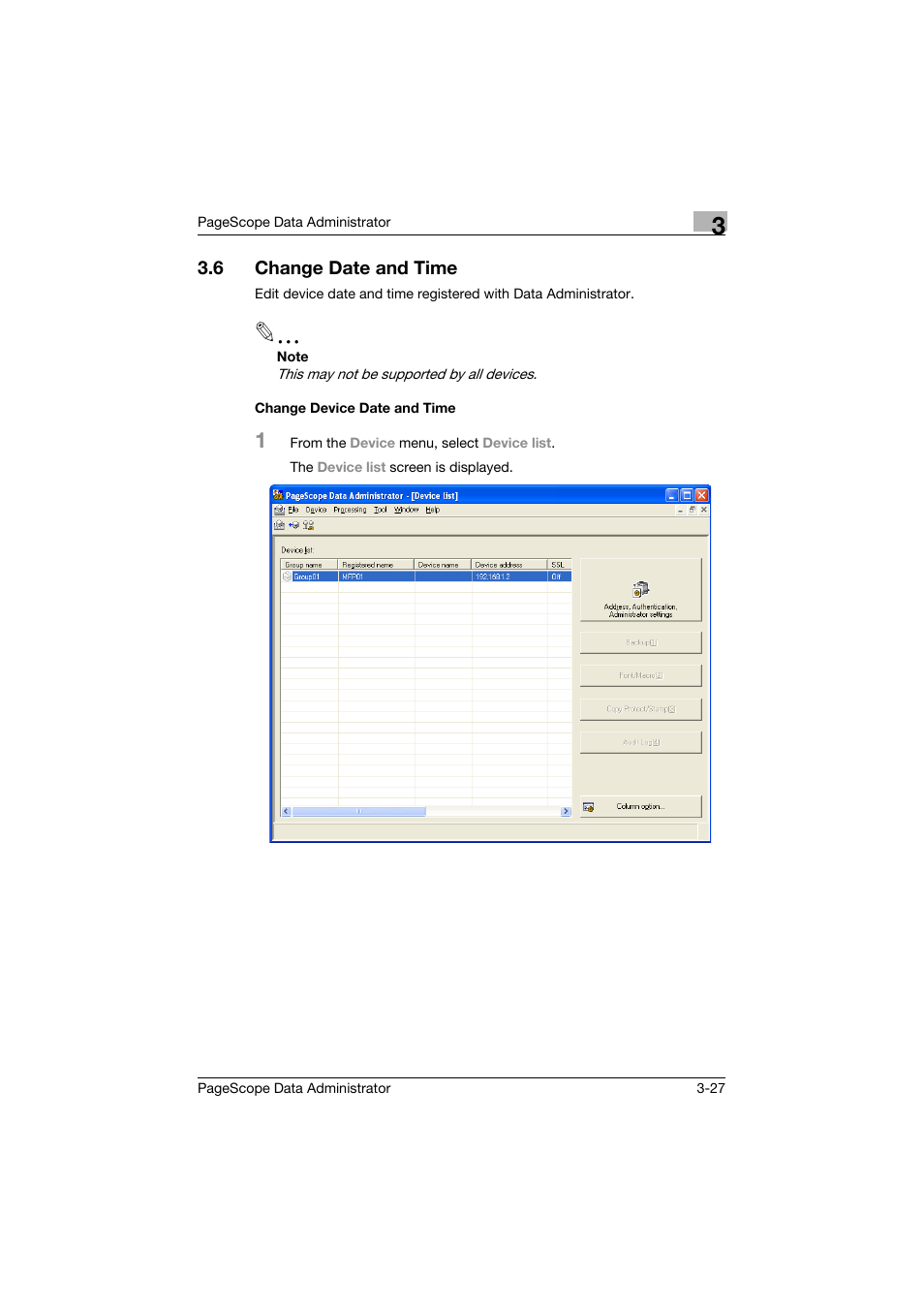 6 change date and time, Change device date and time, Change date and time -27 | Change device date and time -27 | Konica Minolta BIZHUB C30P User Manual | Page 36 / 128