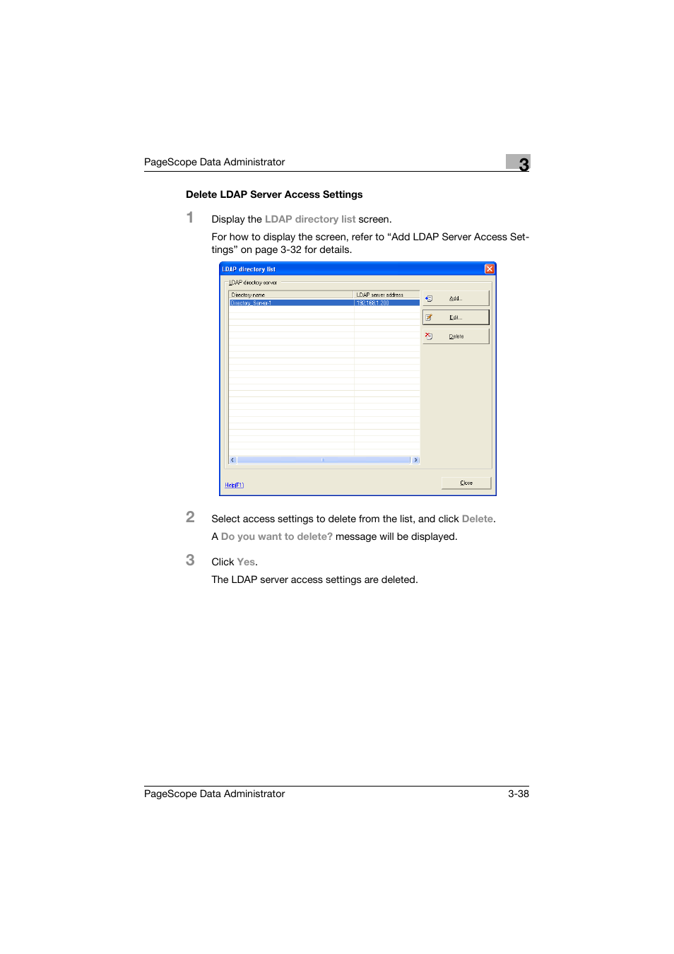 Delete ldap server access settings, Delete ldap server access settings -38 | Konica Minolta BIZHUB C30P User Manual | Page 47 / 128