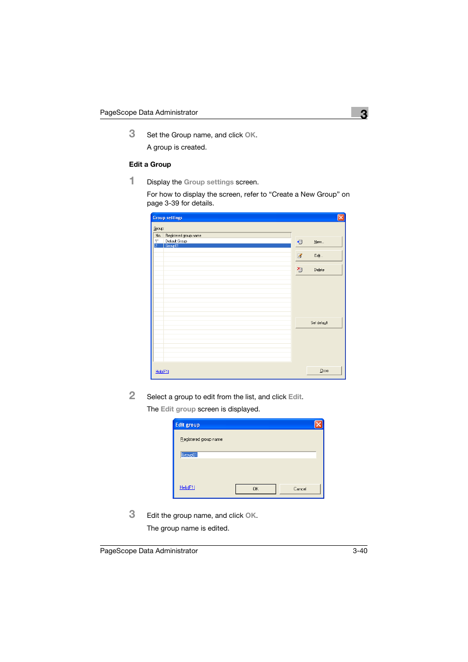 Edit a group, Edit a group -40 | Konica Minolta BIZHUB C30P User Manual | Page 49 / 128