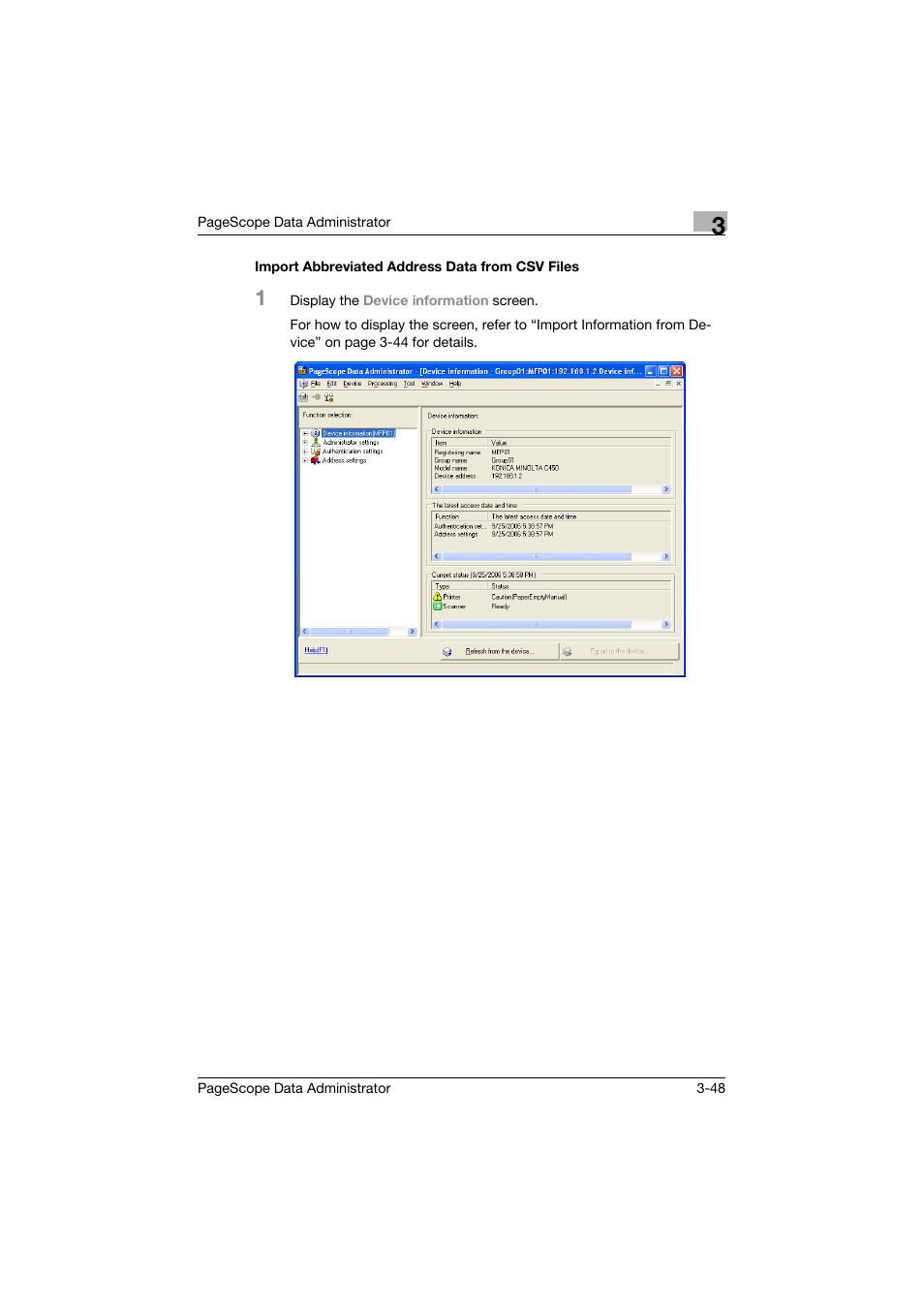 Import abbreviated address data from csv files, Import abbreviated address data from csv files -48 | Konica Minolta BIZHUB C30P User Manual | Page 57 / 128