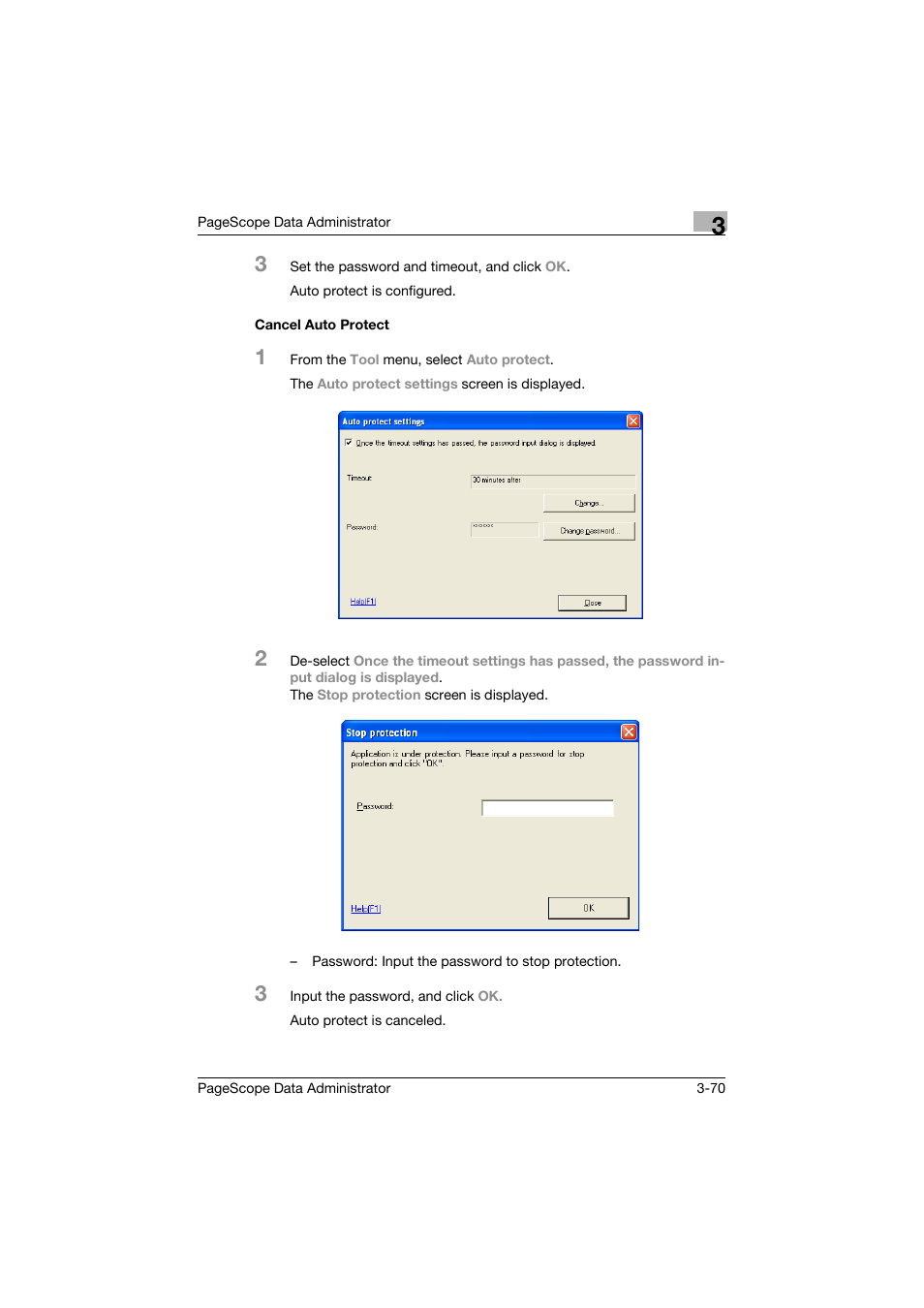 Cancel auto protect, Cancel auto protect -70 | Konica Minolta BIZHUB C30P User Manual | Page 79 / 128