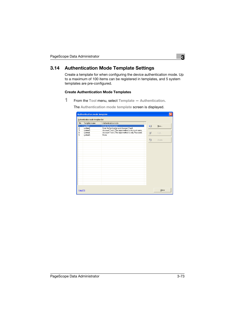 14 authentication mode template settings, Create authentication mode templates, Authentication mode template settings -73 | Create authentication mode templates -73 | Konica Minolta BIZHUB C30P User Manual | Page 82 / 128