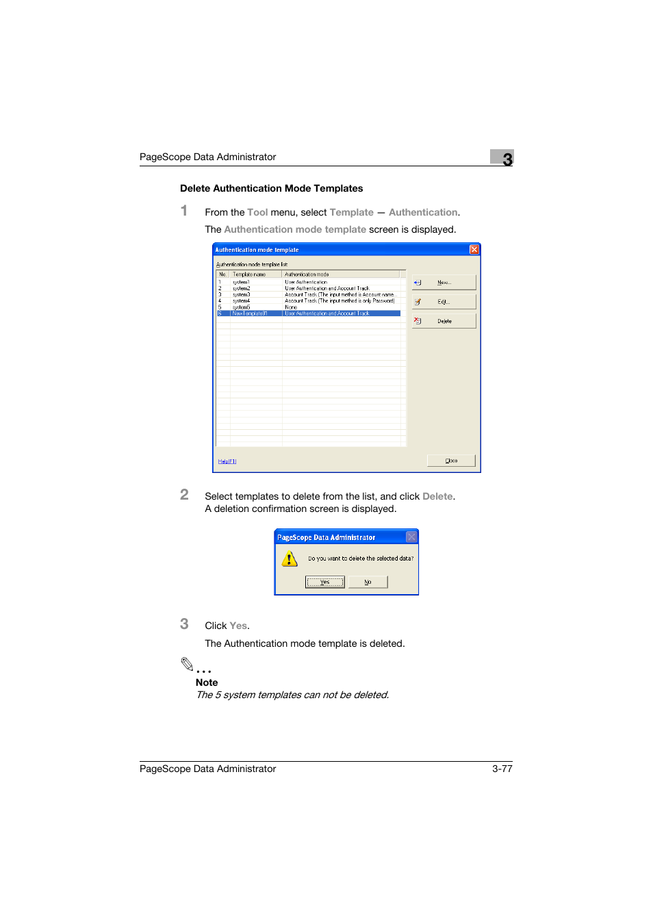 Delete authentication mode templates, Delete authentication mode templates -77 | Konica Minolta BIZHUB C30P User Manual | Page 86 / 128