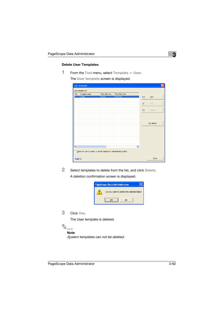 Delete user templates, Delete user templates -82 | Konica Minolta BIZHUB C30P User Manual | Page 91 / 128