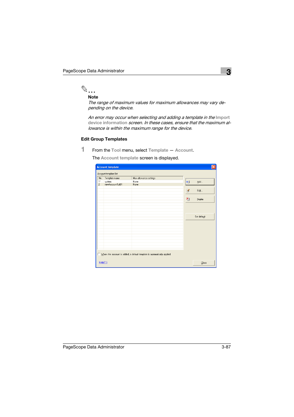 Edit group templates, Edit group templates -87 | Konica Minolta BIZHUB C30P User Manual | Page 96 / 128