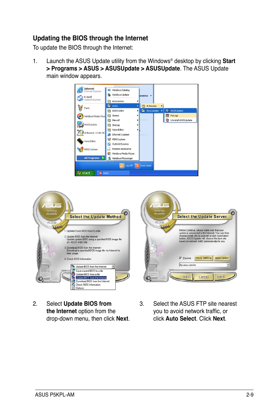 Updating the bios through the internet | Asus P5KPL-AM User Manual | Page 55 / 90