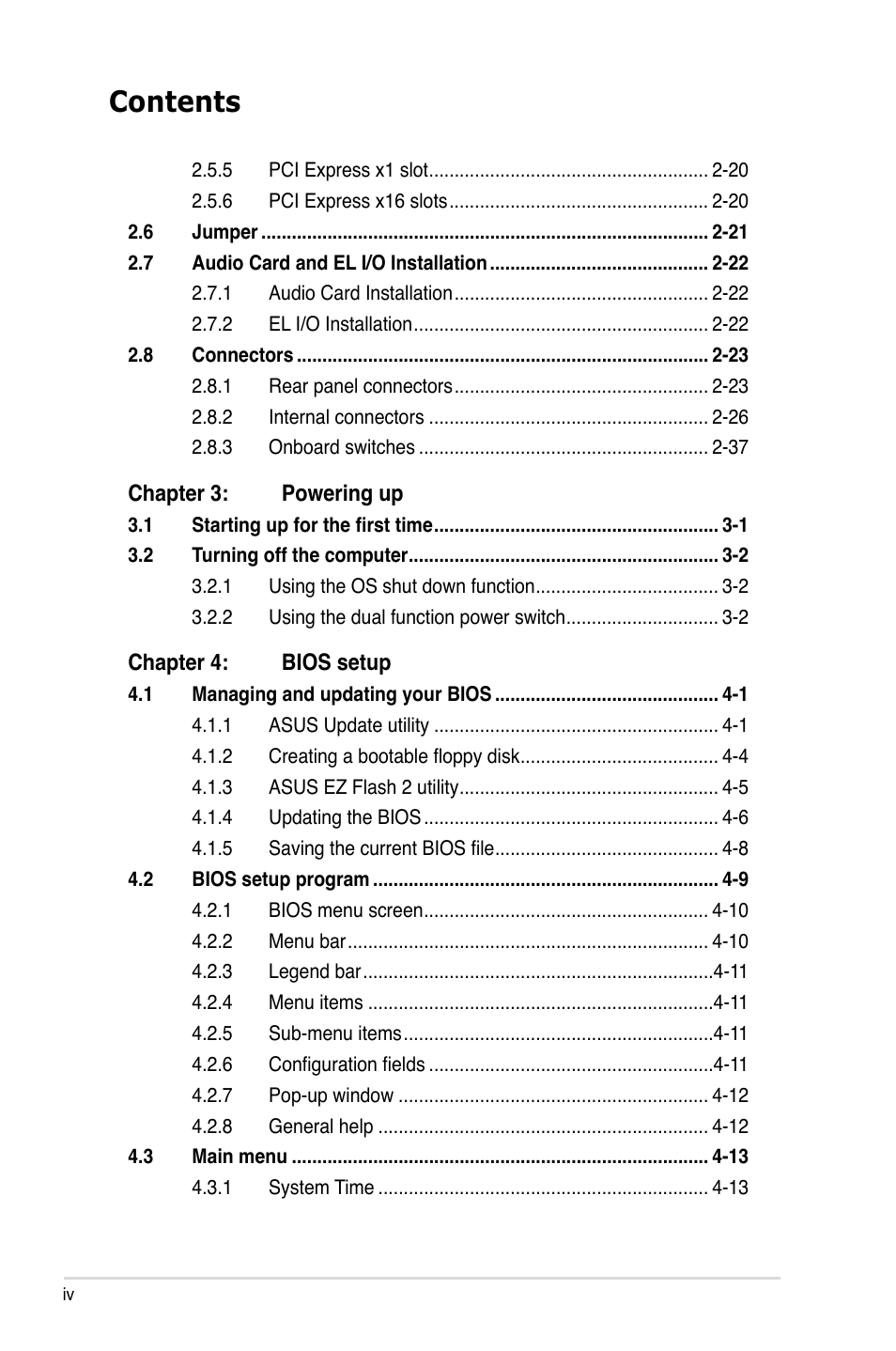 Asus E2898 User Manual | Page 4 / 168