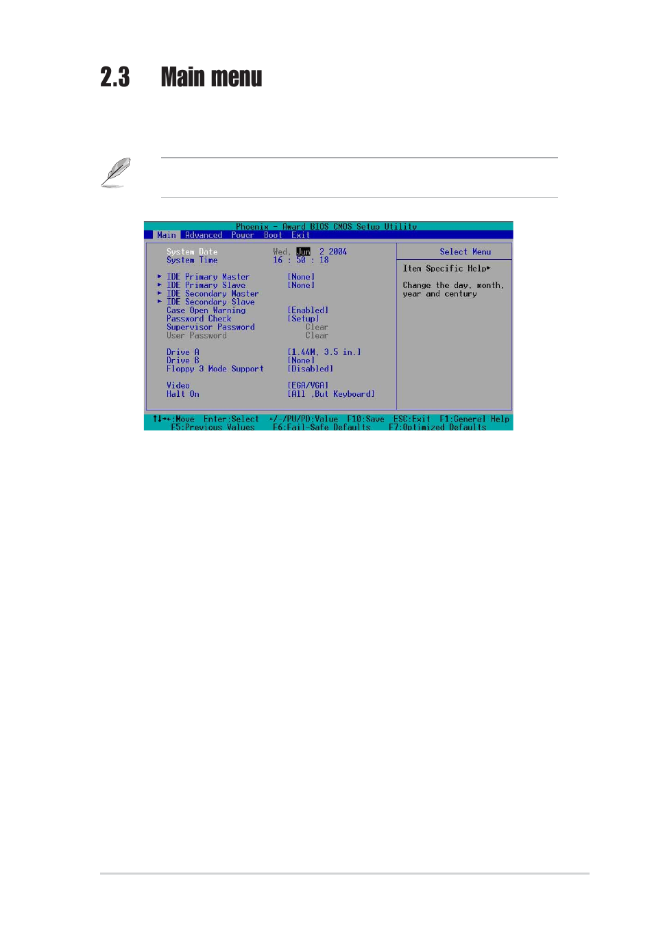 3 main menu | Asus P4BP-MX User Manual | Page 43 / 62