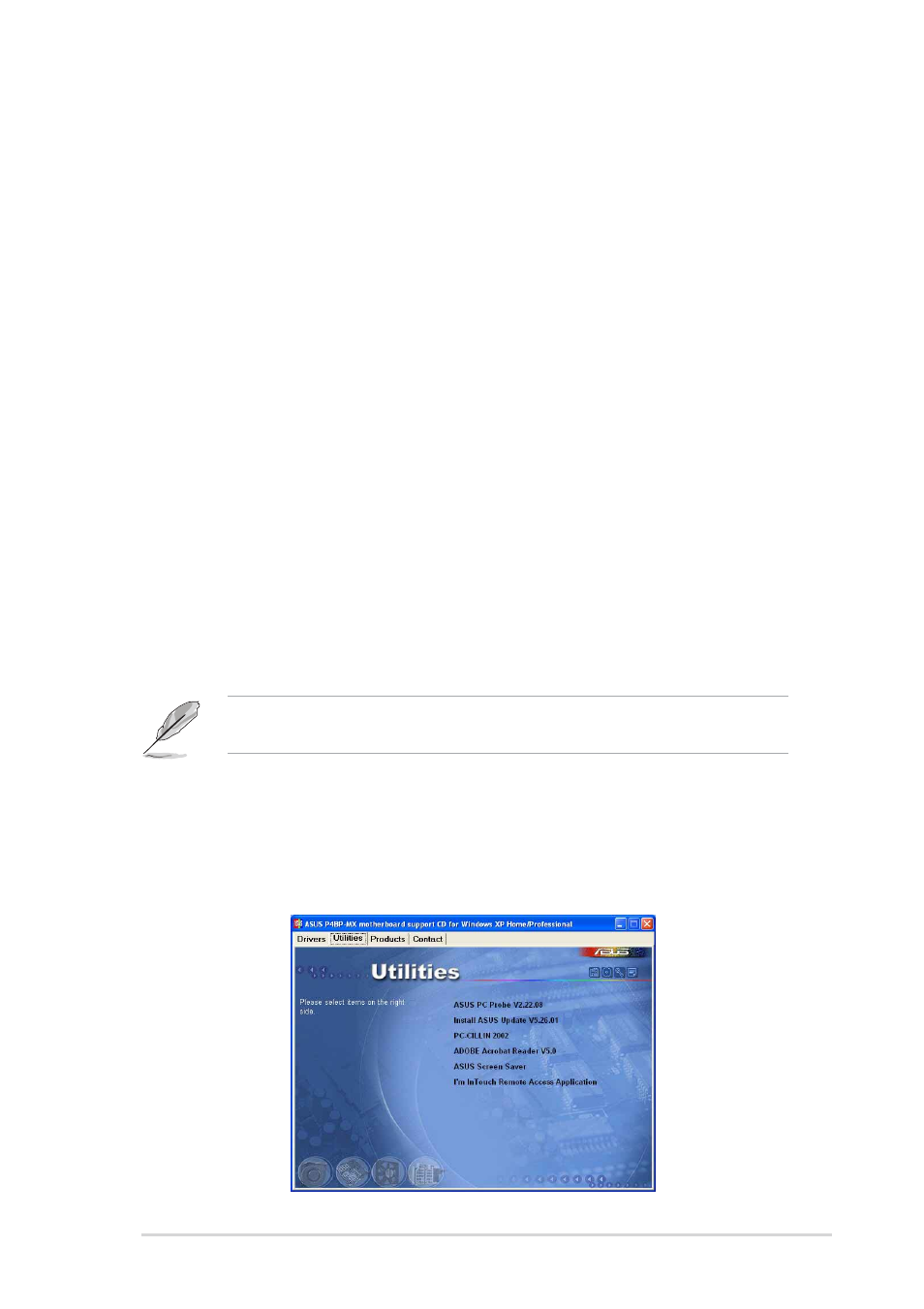 2 drivers menu, 3 utilities menu, Intel chipset inf update program | Intel application accelerator driver, Intel brookdale-g graphics driver, Realtek ac’97 audio driver and application, Usb 2.0 driver, Realtek lan driver | Asus P4BP-MX User Manual | Page 59 / 62