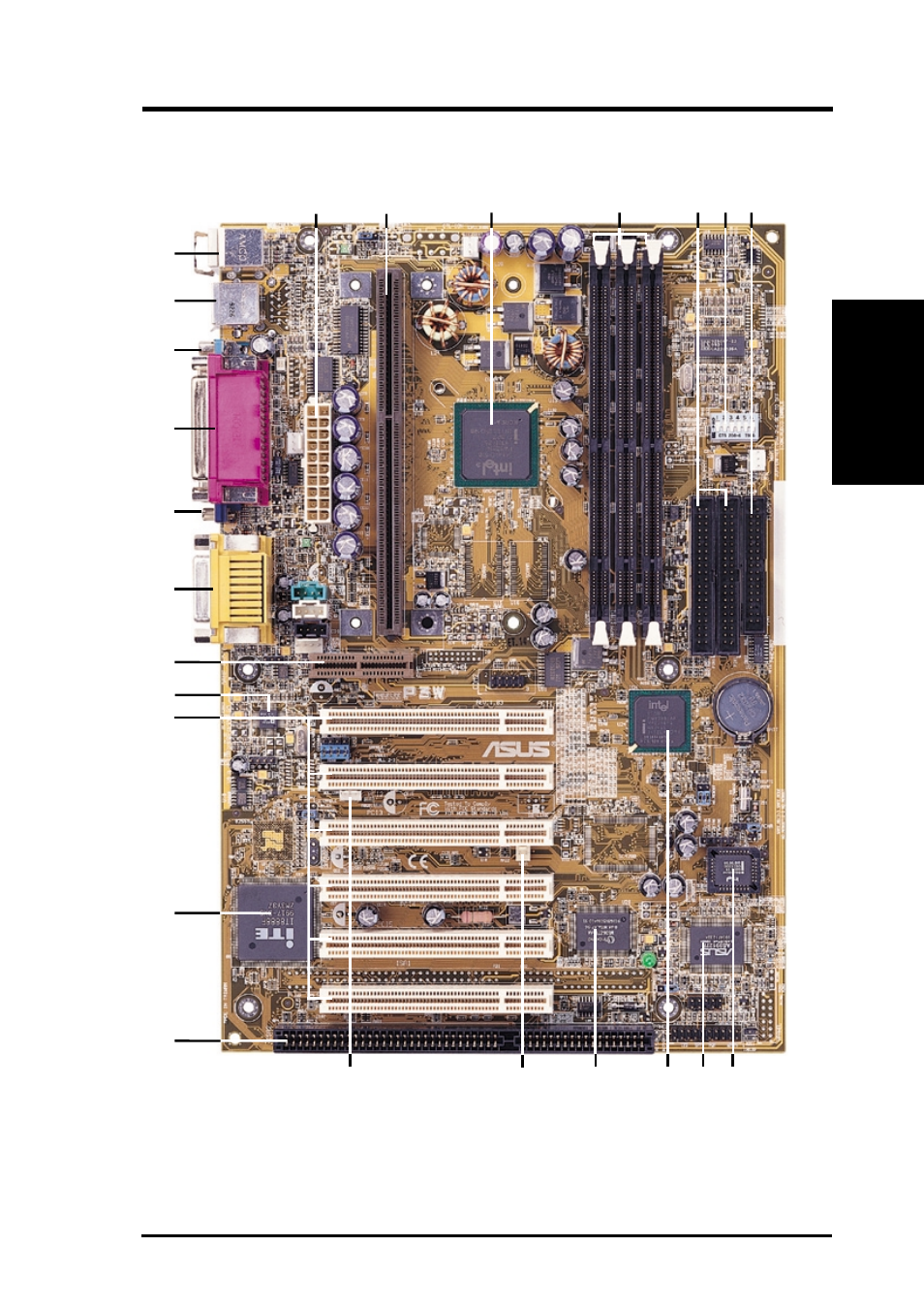 Features, 3 motherboard part locations | Asus Intel 810 Motherboard P3W User Manual | Page 13 / 128