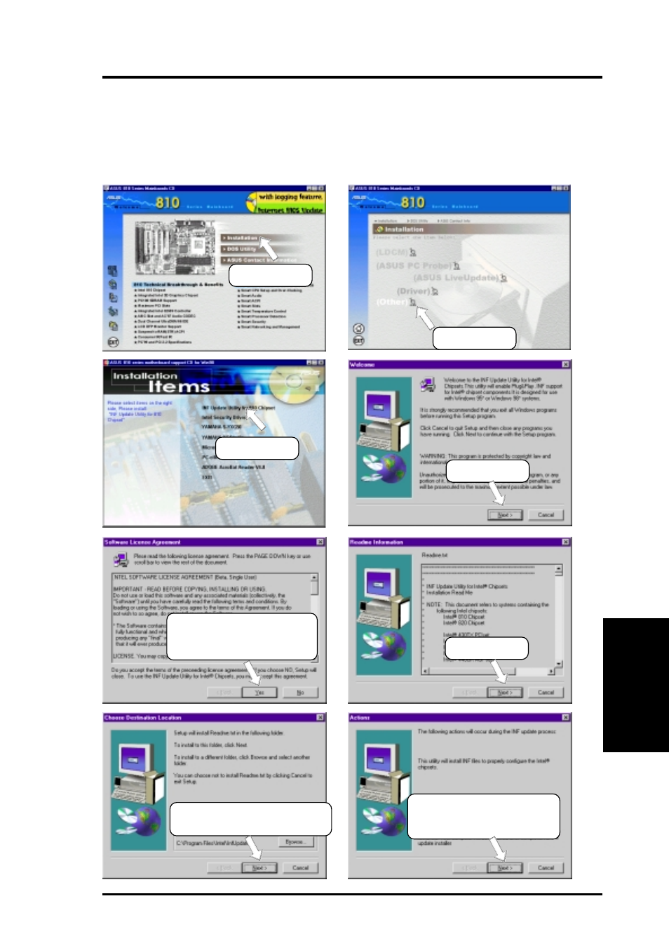 Software setup, 9 other, 1 inf update utility for 810 chipset | Asus Intel 810 Motherboard P3W User Manual | Page 95 / 128