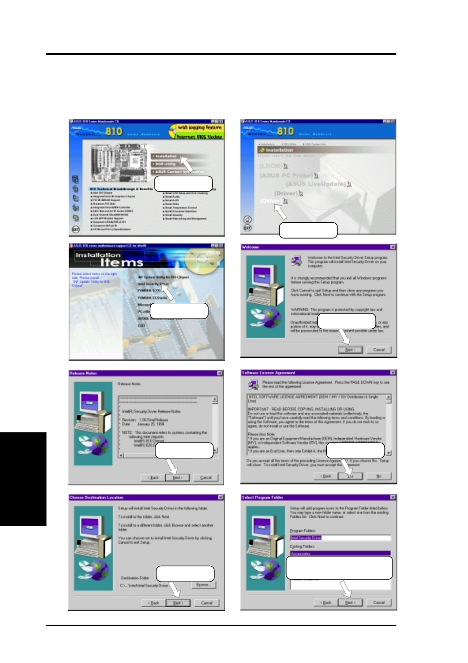 Software setup, 2 intel security driver | Asus Intel 810 Motherboard P3W User Manual | Page 96 / 128