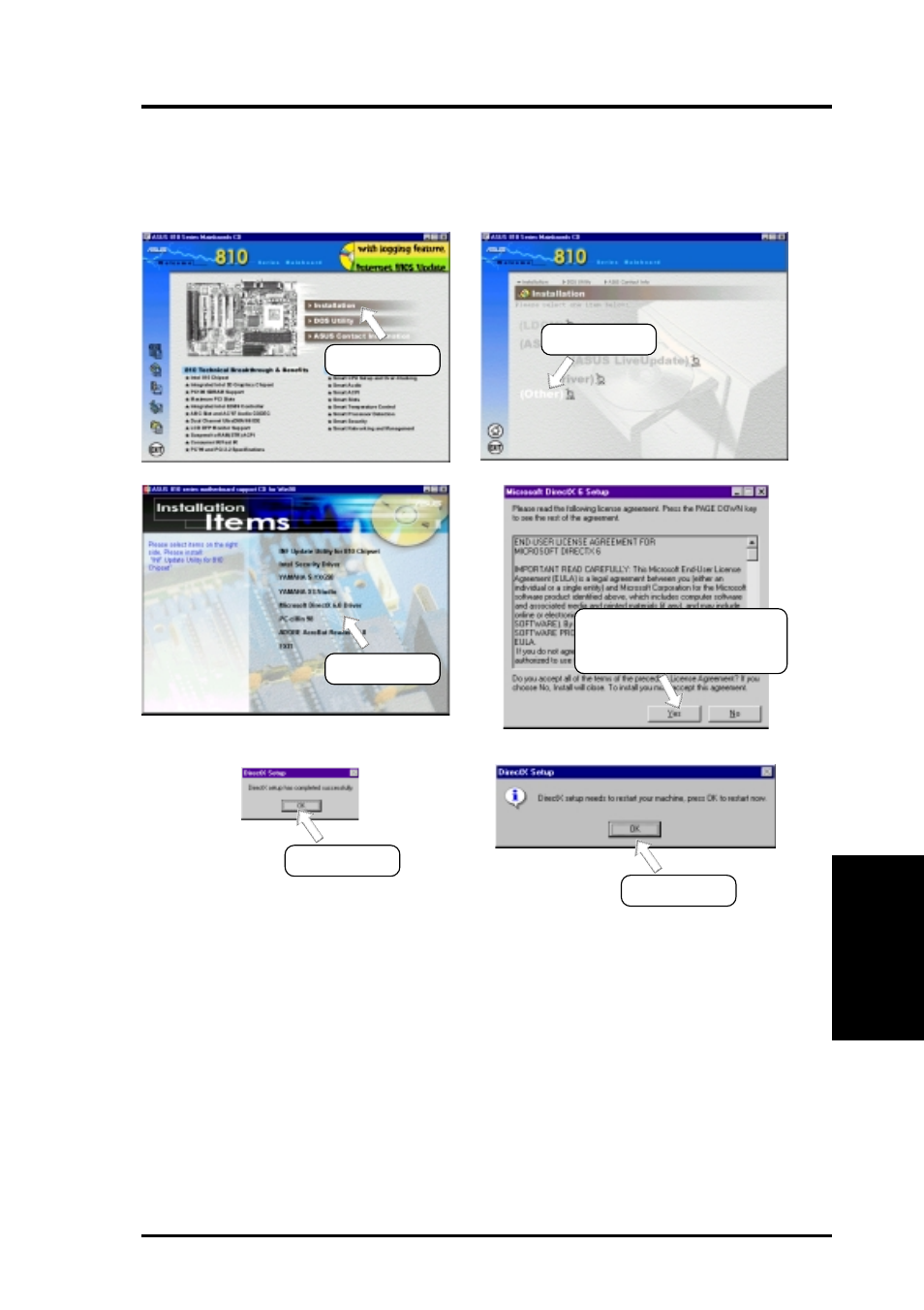 Software setup, 5 microsoft directx 6.0 driver | Asus Intel 810 Motherboard P3W User Manual | Page 99 / 128