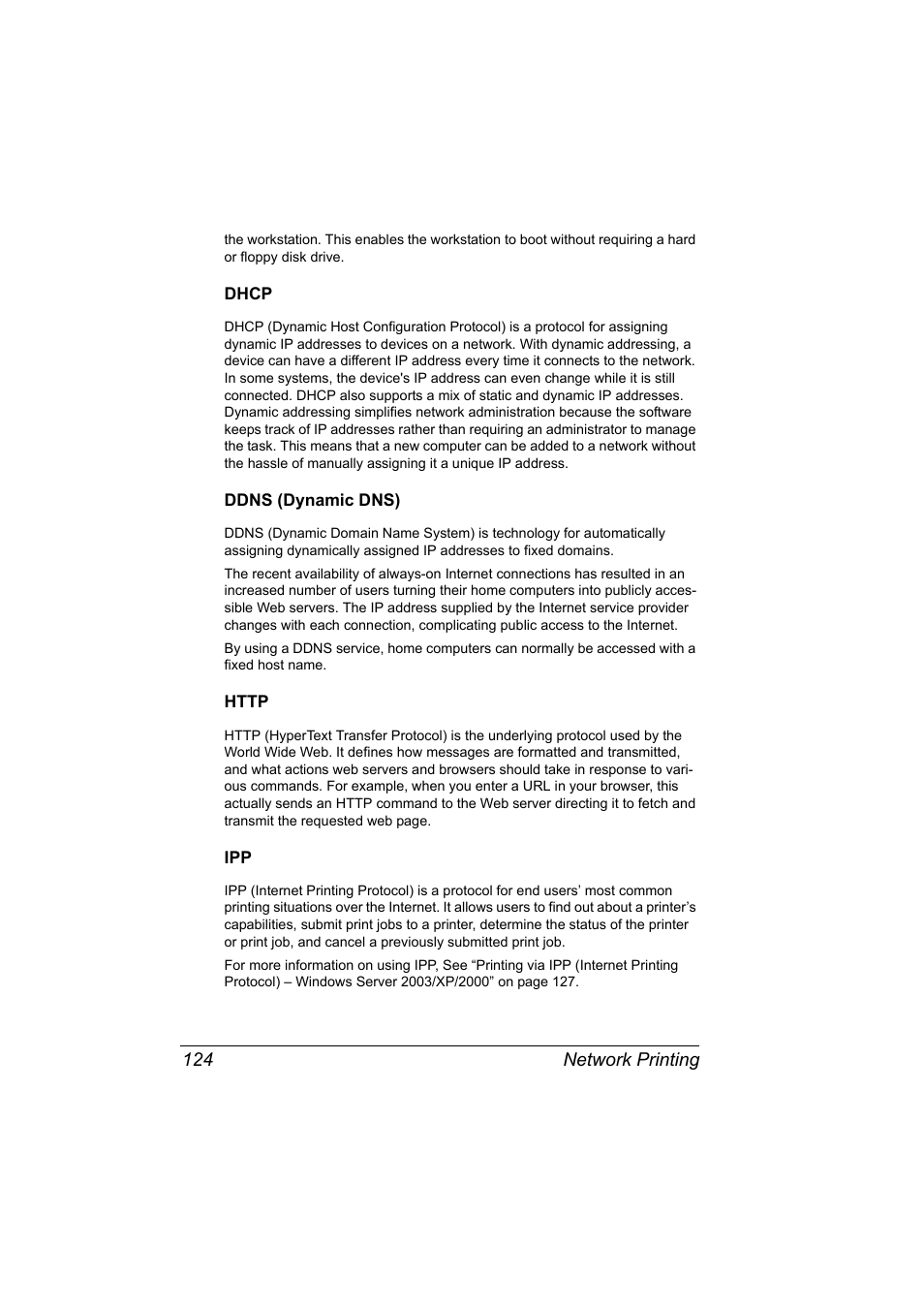 Dhcp, Ddns (dynamic dns), Http | Dhcp 124 ddns (dynamic dns) 124 http 124 ipp 124 | Konica Minolta Magicolor 7450 User Manual | Page 142 / 272