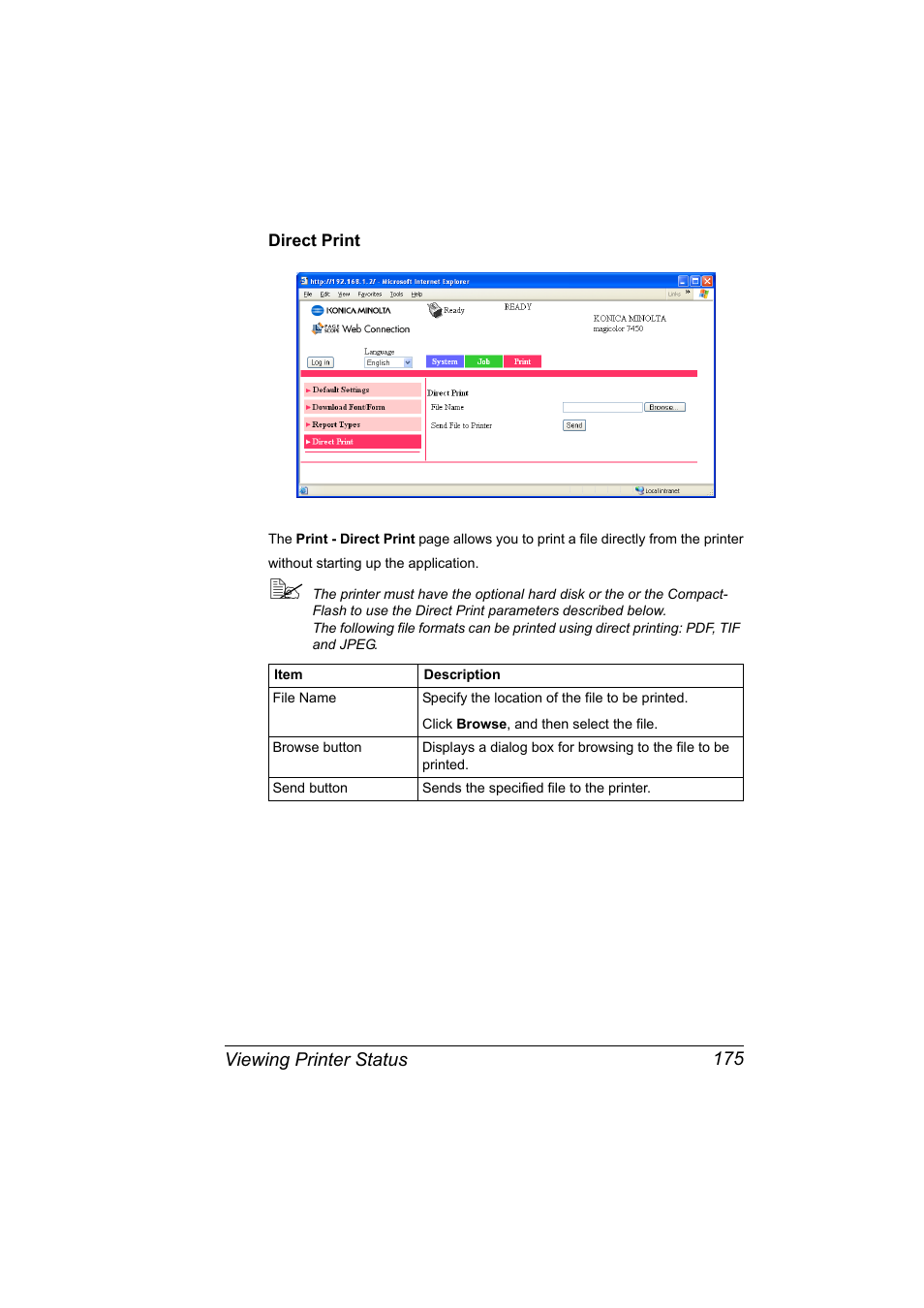 Direct print, Direct print 175 | Konica Minolta Magicolor 7450 User Manual | Page 193 / 272