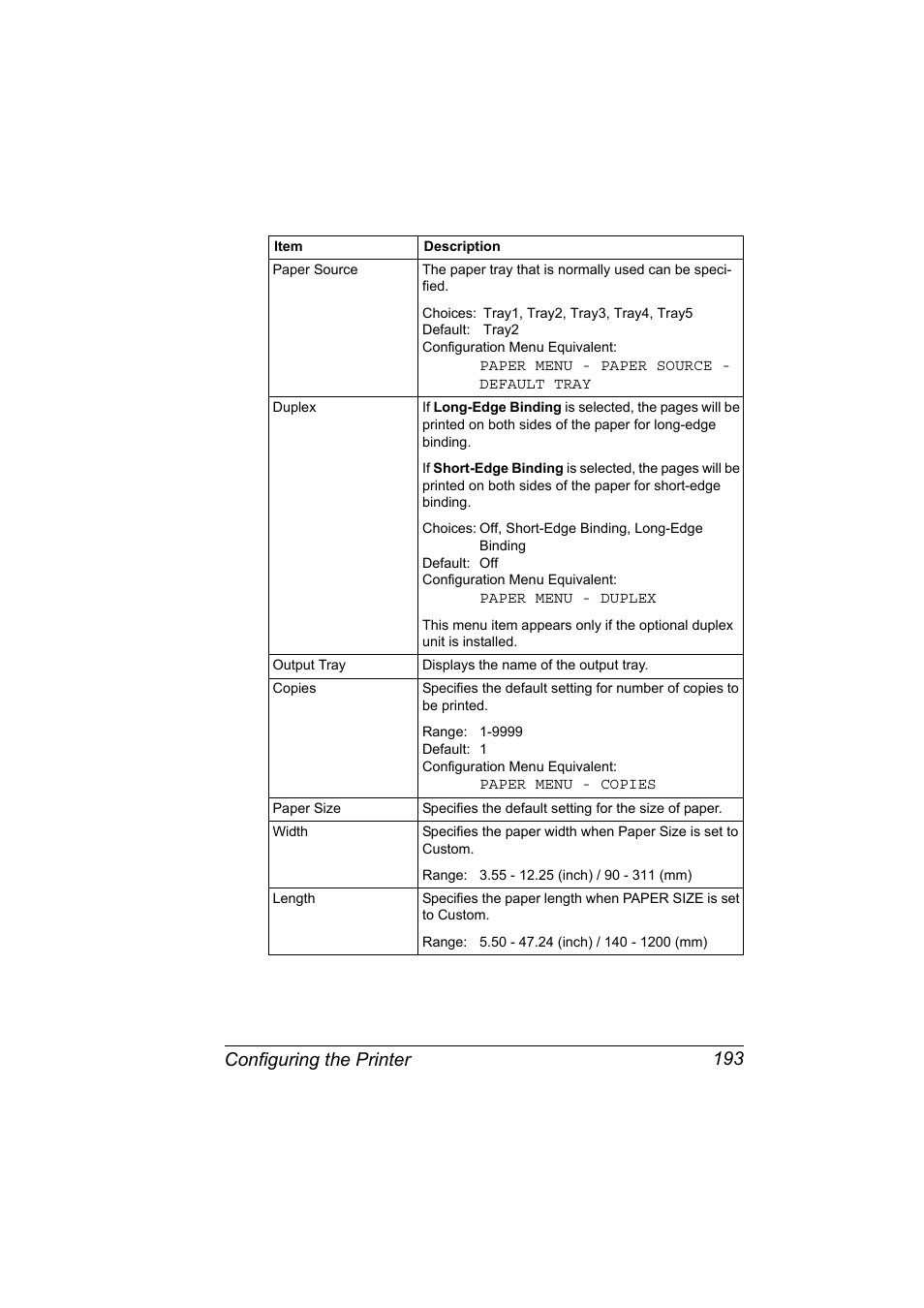 Configuring the printer 193 | Konica Minolta Magicolor 7450 User Manual | Page 211 / 272