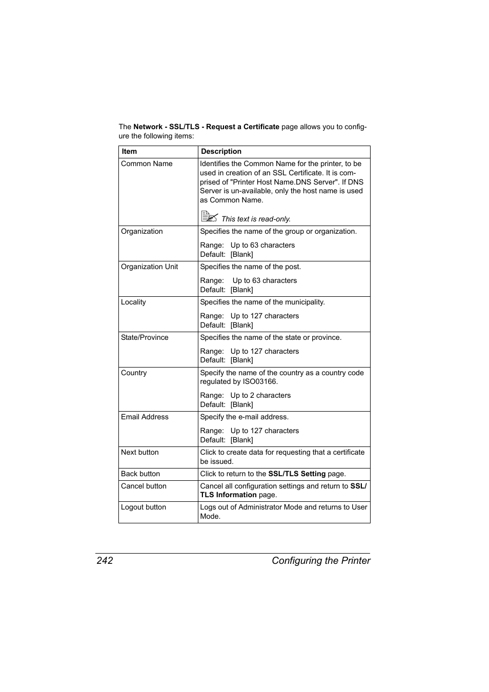 Configuring the printer 242 | Konica Minolta Magicolor 7450 User Manual | Page 260 / 272