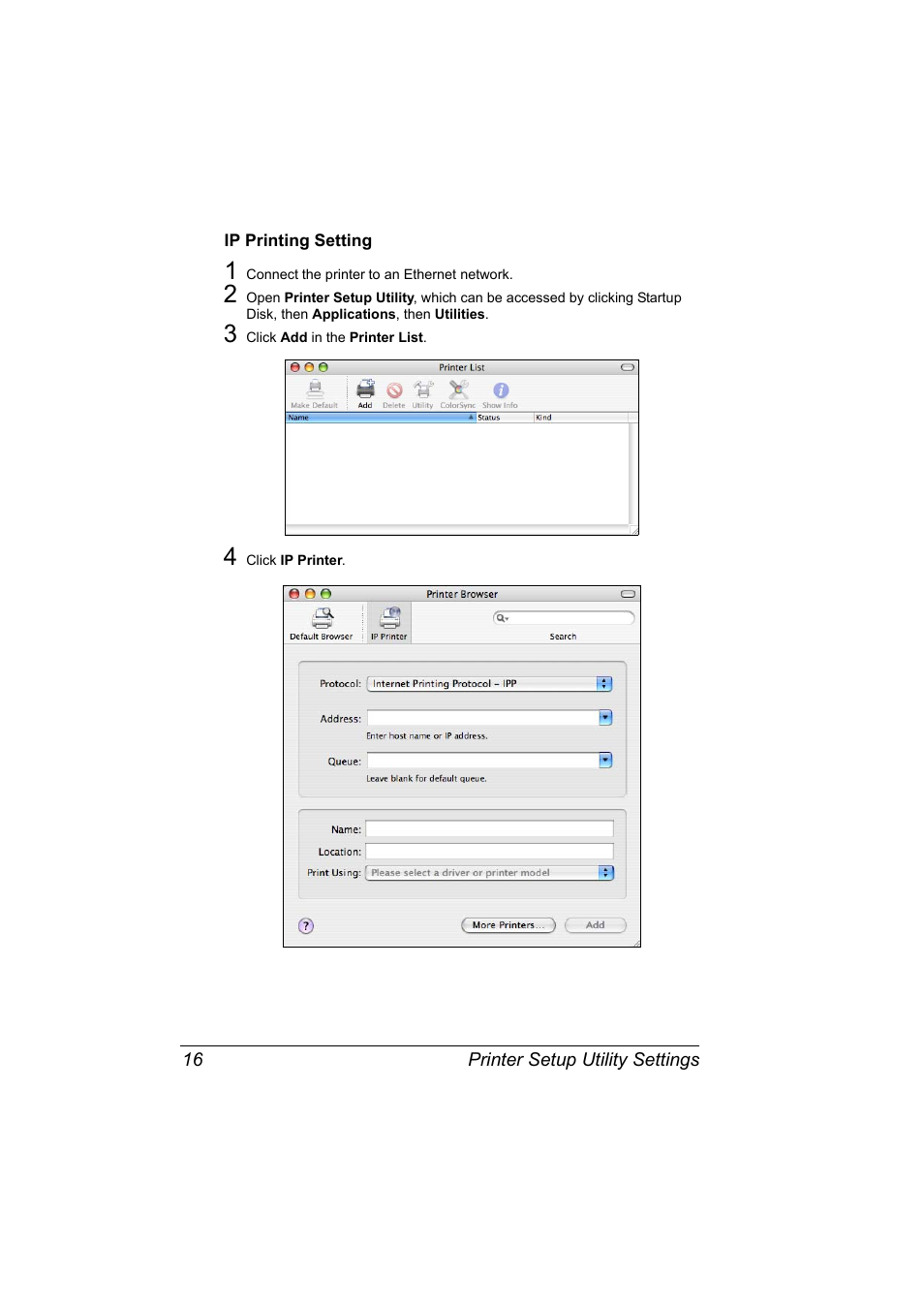Ip printing setting, Ip printing setting 16 | Konica Minolta Magicolor 7450 User Manual | Page 34 / 272