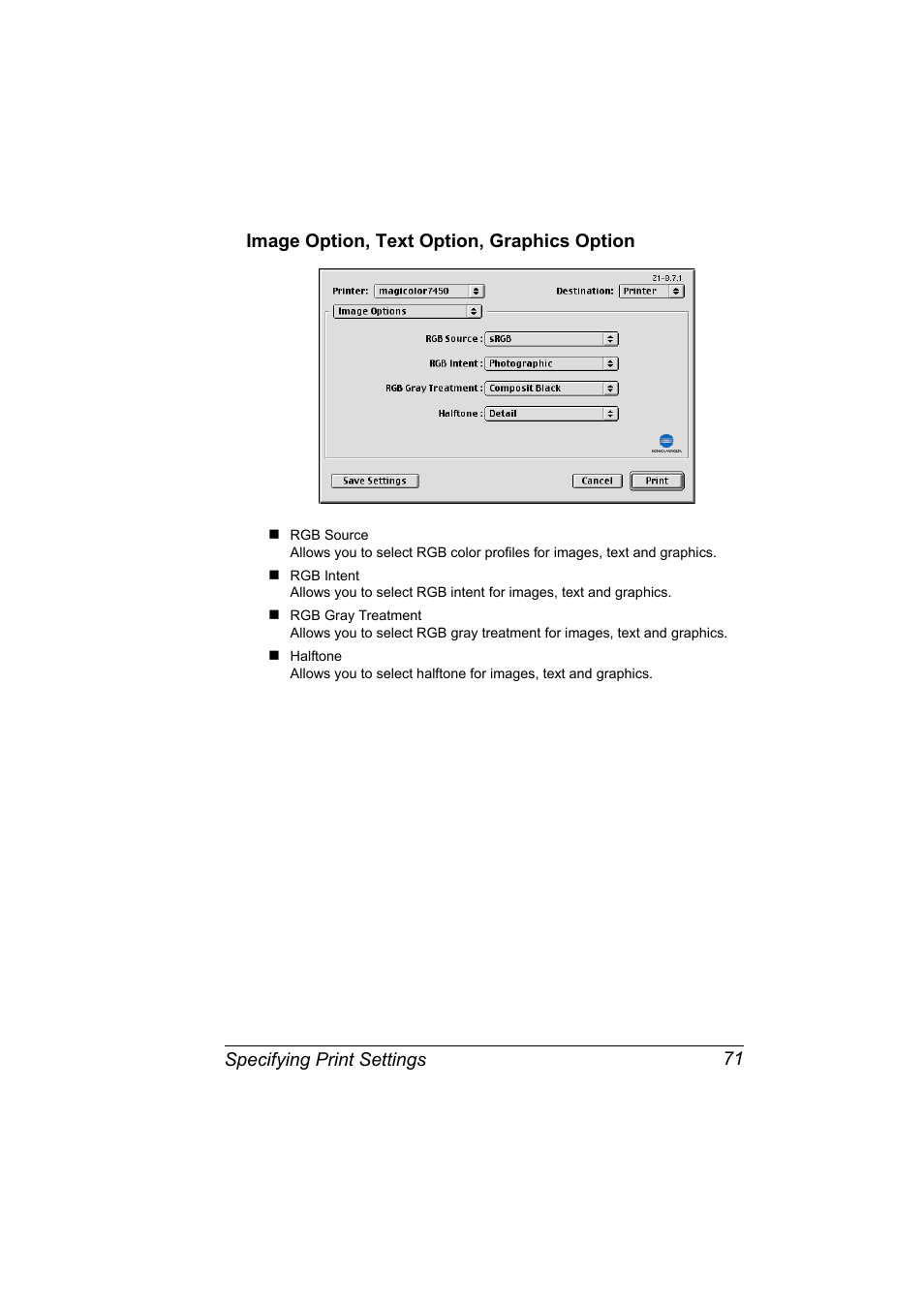 Image option, text option, graphics option, Image option, text option, graphics option 71 | Konica Minolta Magicolor 7450 User Manual | Page 89 / 272