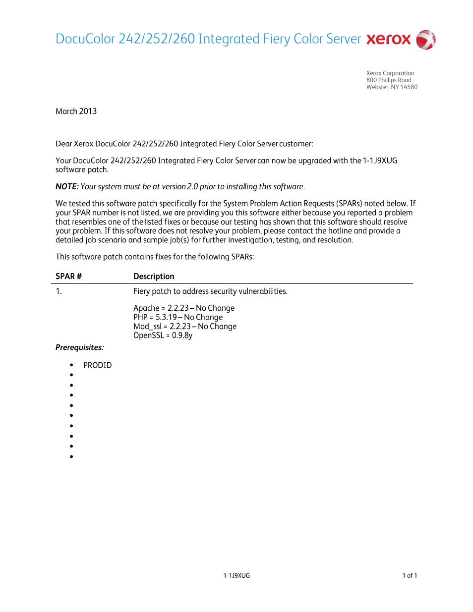 Xerox DocuColor 242-252-260 con built-in Fiery controller-15631 User Manual | 1 page